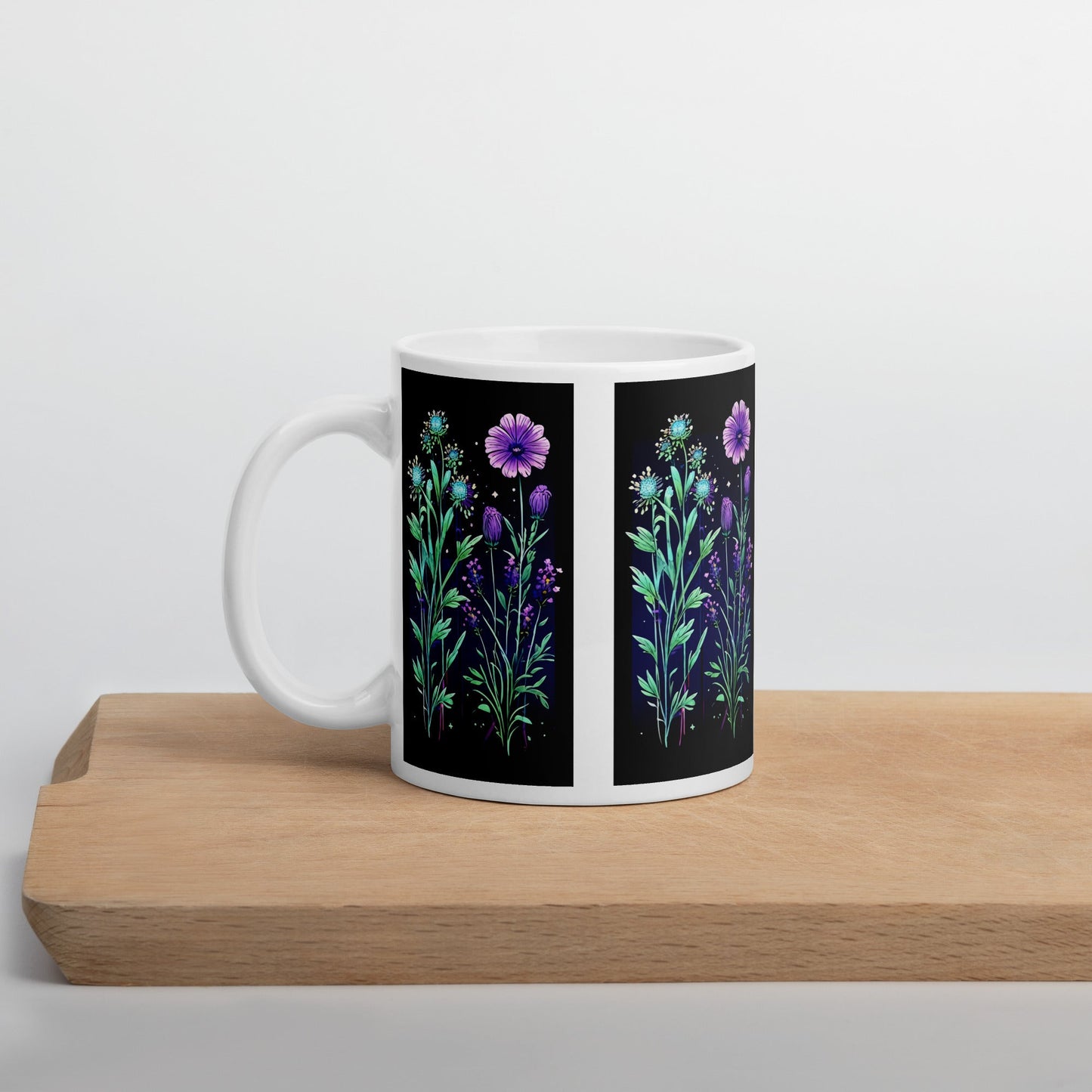 Black Tile Wildflowers White Glossy Mug (11 oz, 15 oz, 20 oz) - Mugs - Discovery Co.