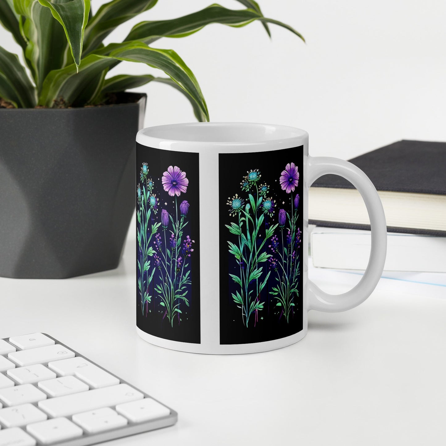 Black Tile Wildflowers White Glossy Mug (11 oz, 15 oz, 20 oz) - Mugs - Discovery Co.