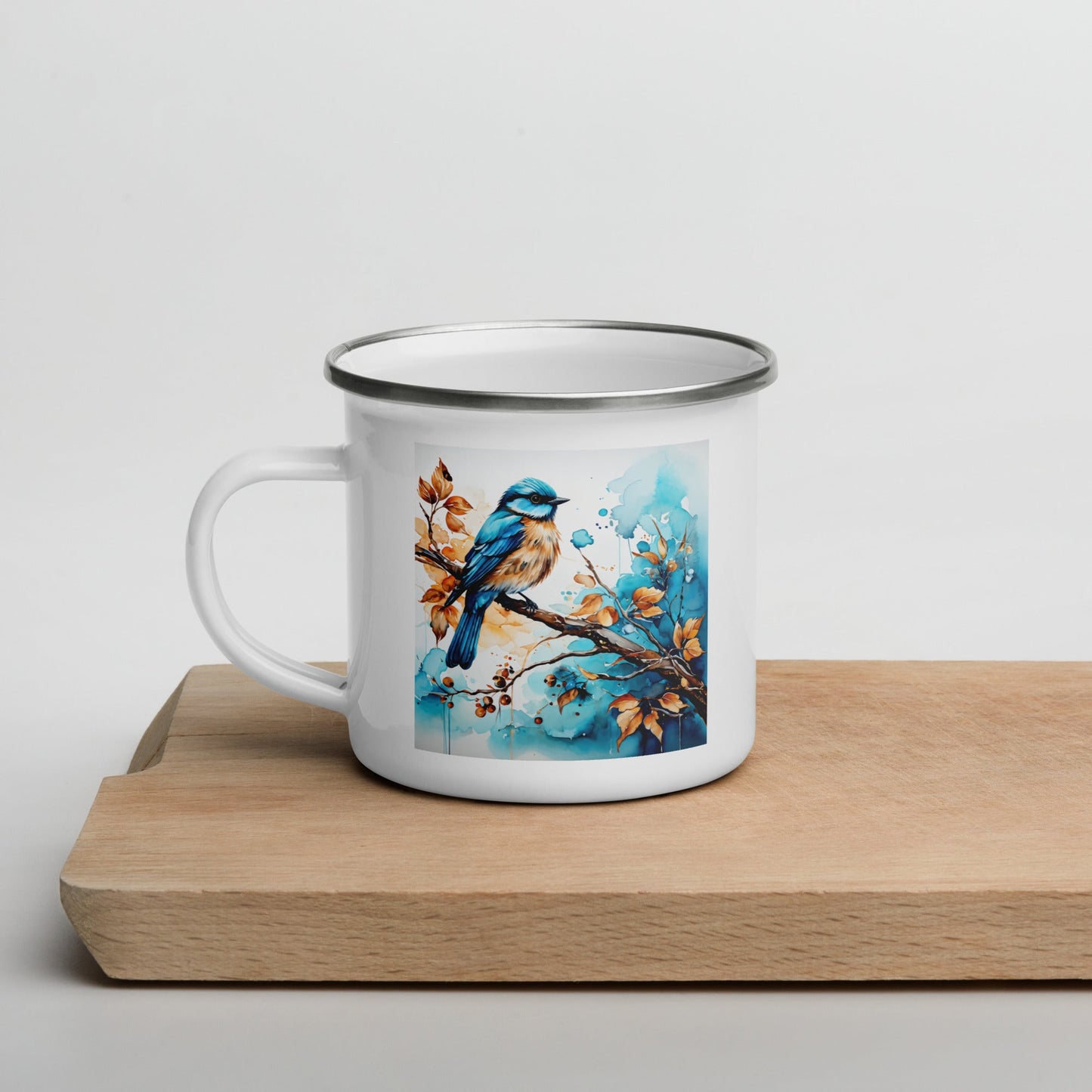 Blue and Tan Bird 2 Enamel Mug (12 oz) - Mugs - Discovery Co.