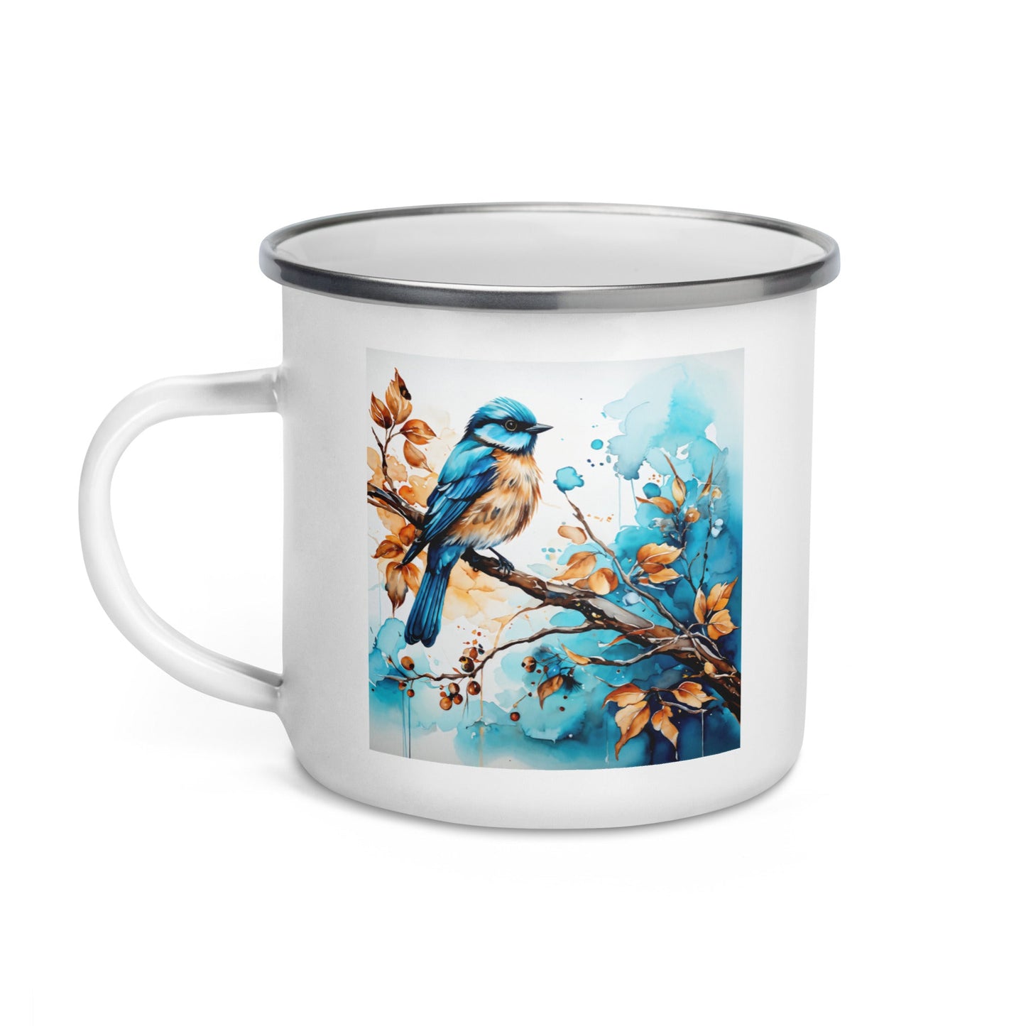 Blue and Tan Bird 2 Enamel Mug (12 oz) - Mugs - Discovery Co.