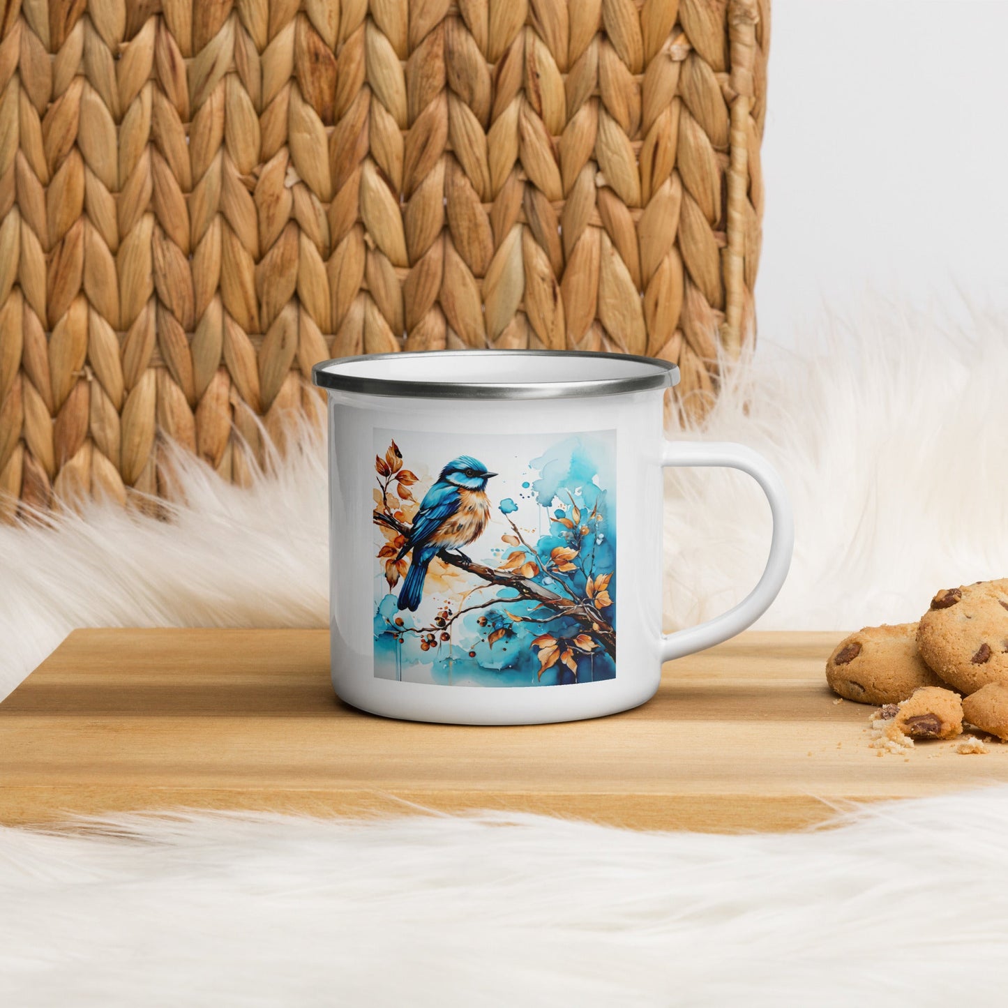 Blue and Tan Bird 2 Enamel Mug (12 oz) - Mugs - Discovery Co.