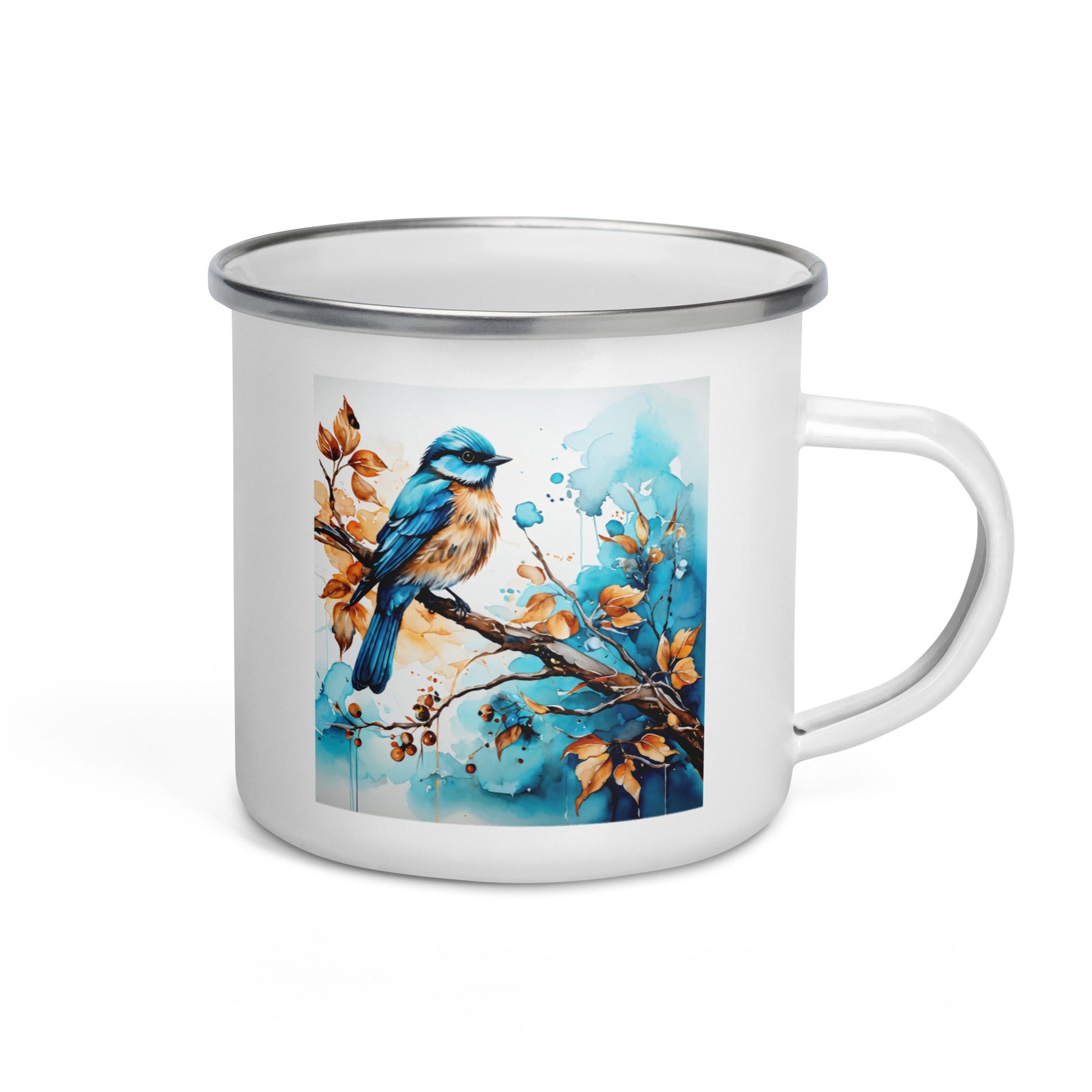 Blue and Tan Bird 2 Enamel Mug (12 oz) - Mugs - Discovery Co.