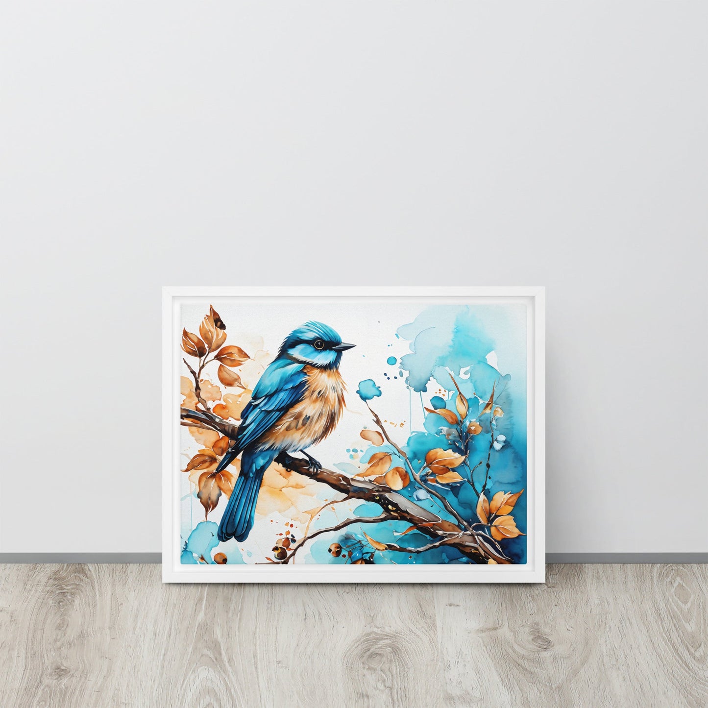 Blue and Tan Bird 2 Framed Canvas - Canvas Prints - Discovery Co.