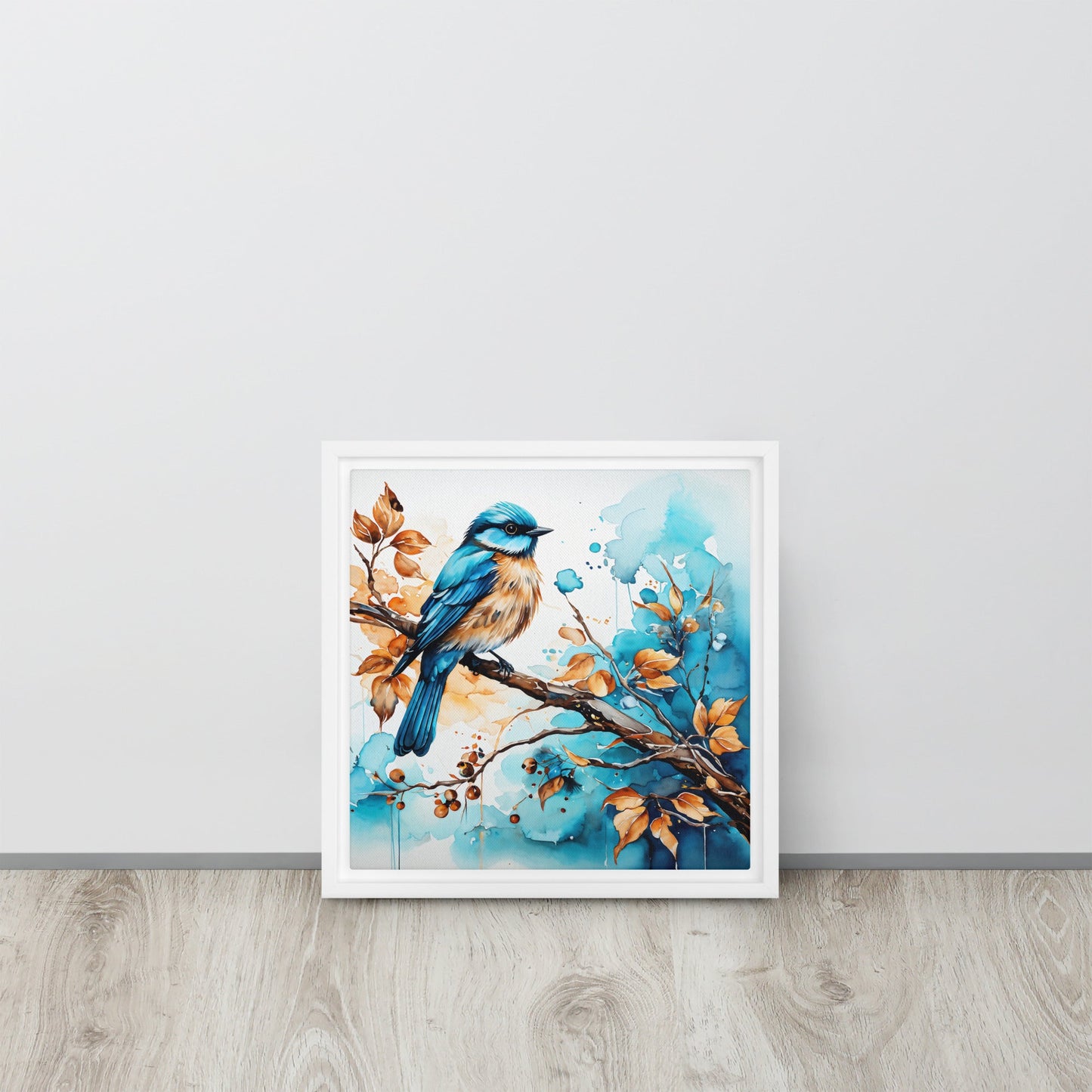 Blue and Tan Bird 2 Framed Canvas - Canvas Prints - Discovery Co.