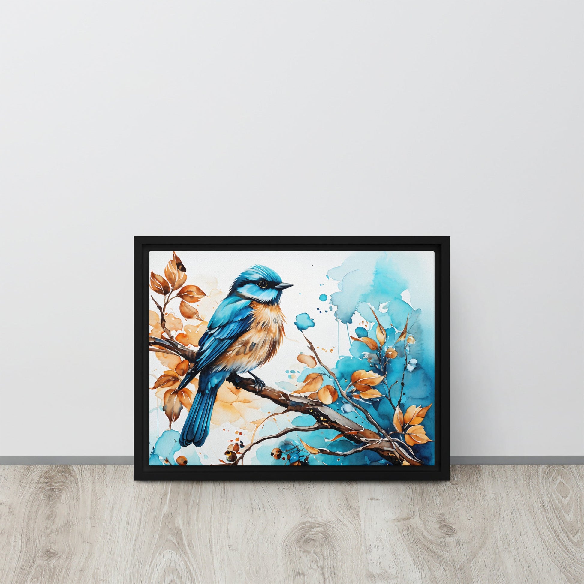 Blue and Tan Bird 2 Framed Canvas - Canvas Prints - Discovery Co.