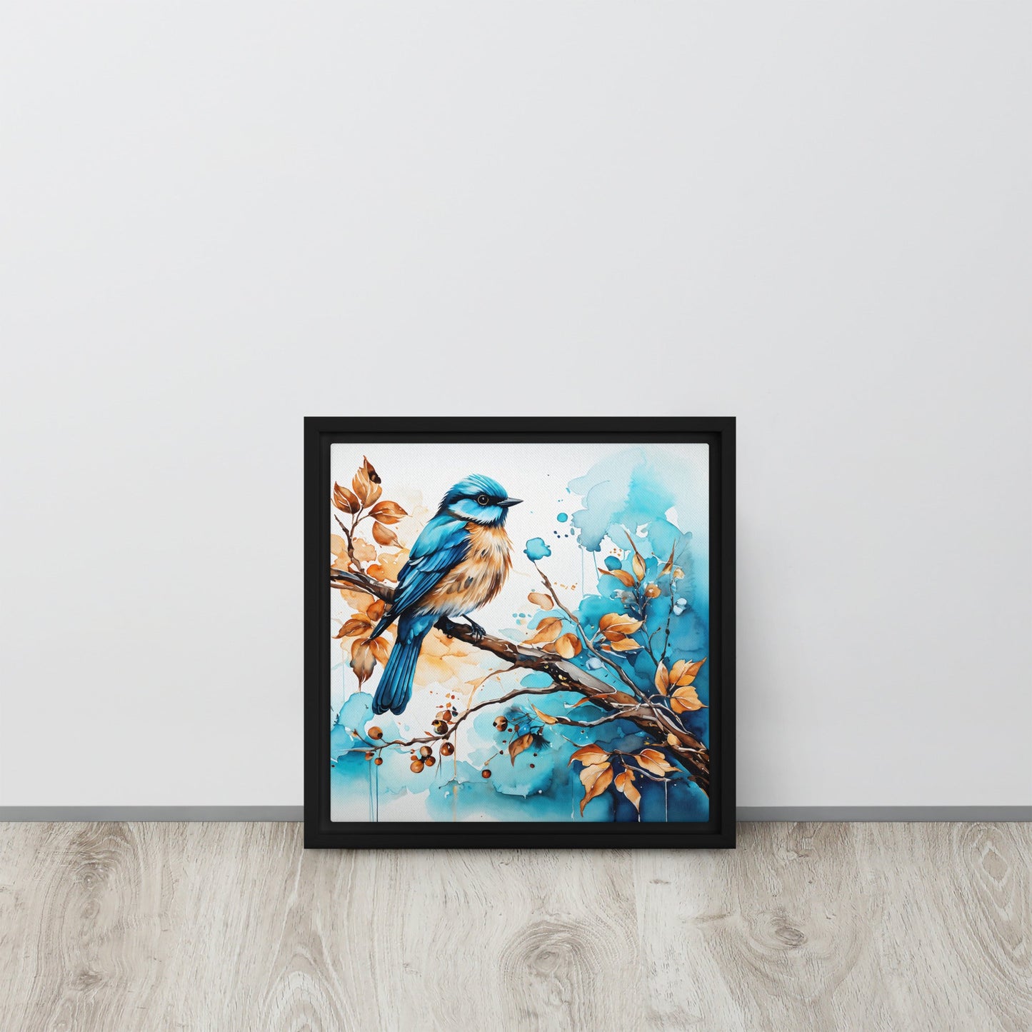 Blue and Tan Bird 2 Framed Canvas - Canvas Prints - Discovery Co.