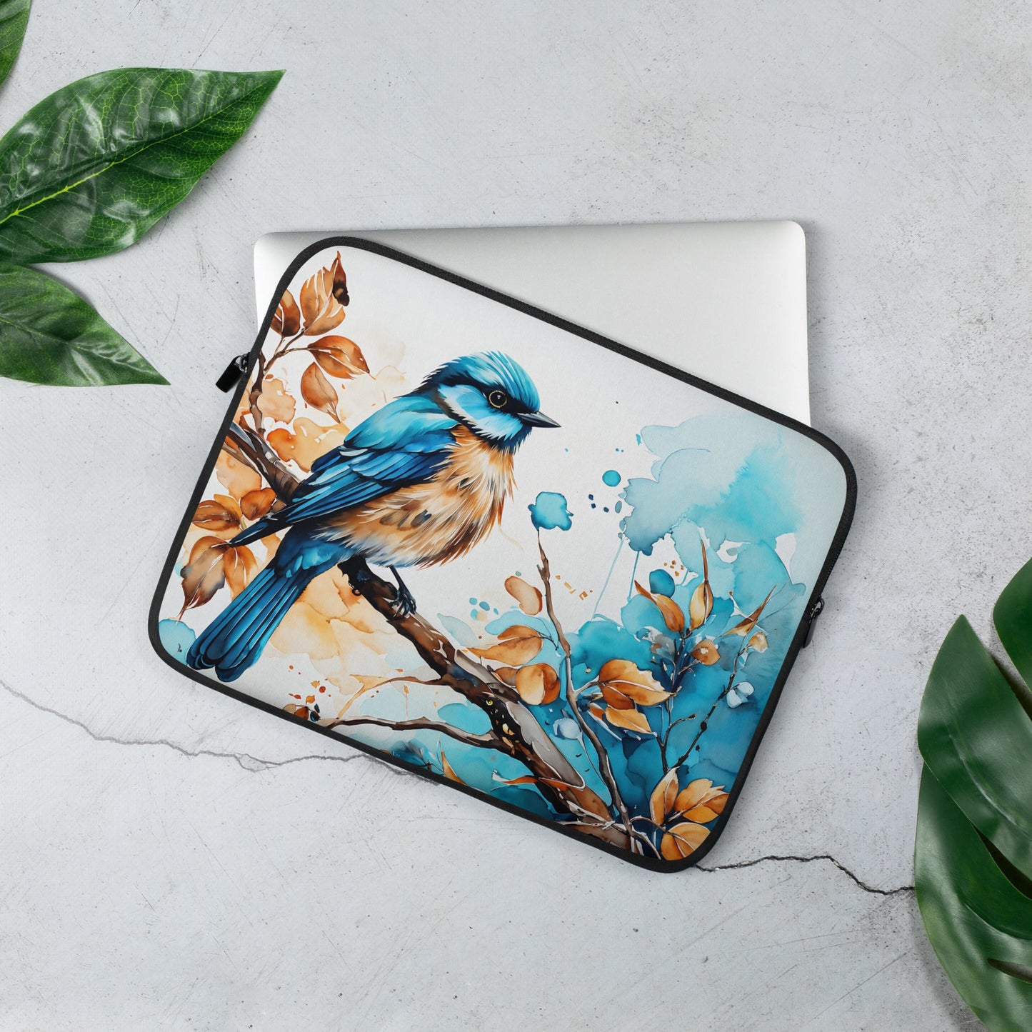 Blue and Tan Bird 2 Laptop Sleeve - Laptop Cases - Discovery Co.