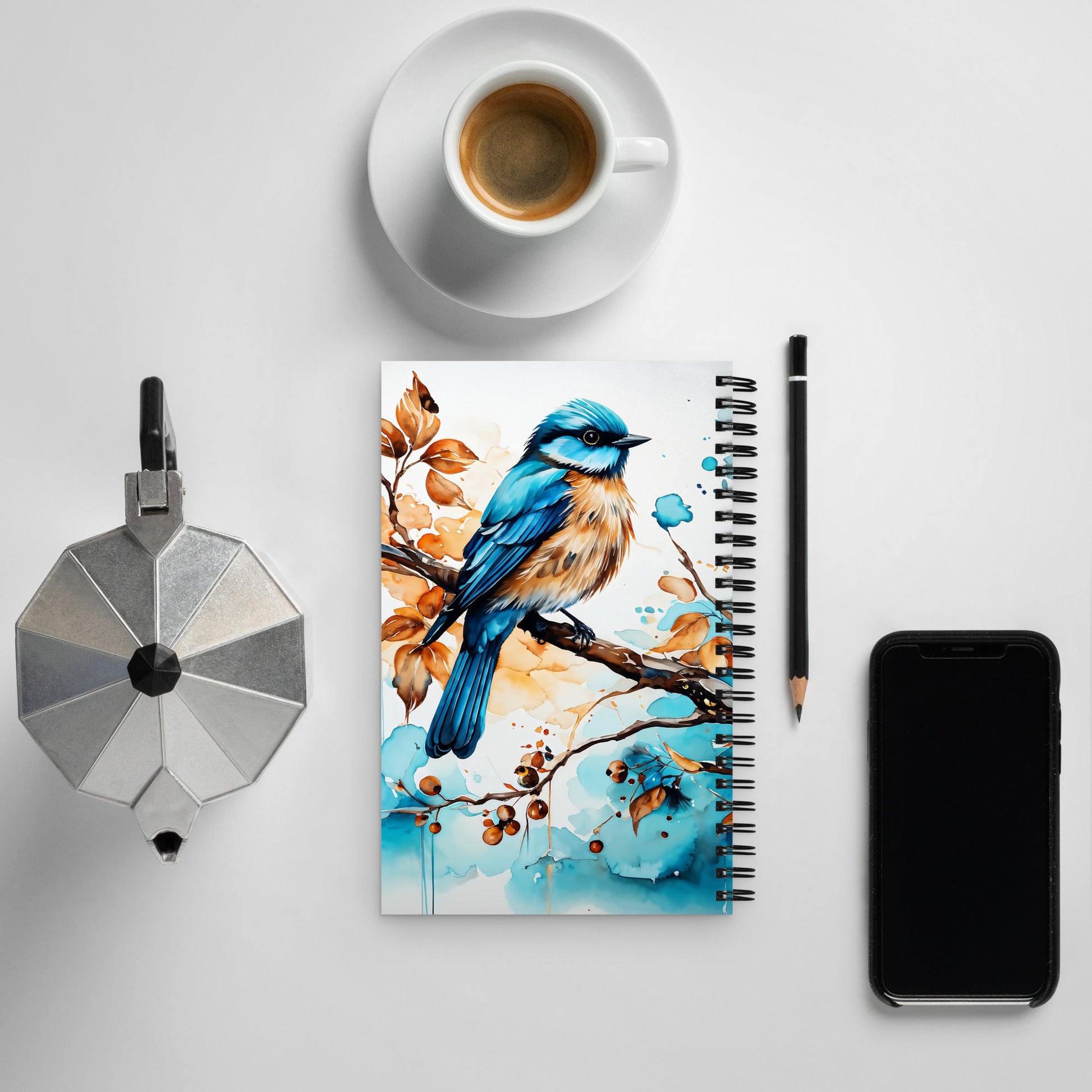 Blue and Tan Bird 2 Spiral Notebook - Spiral Notebooks - Discovery Co.