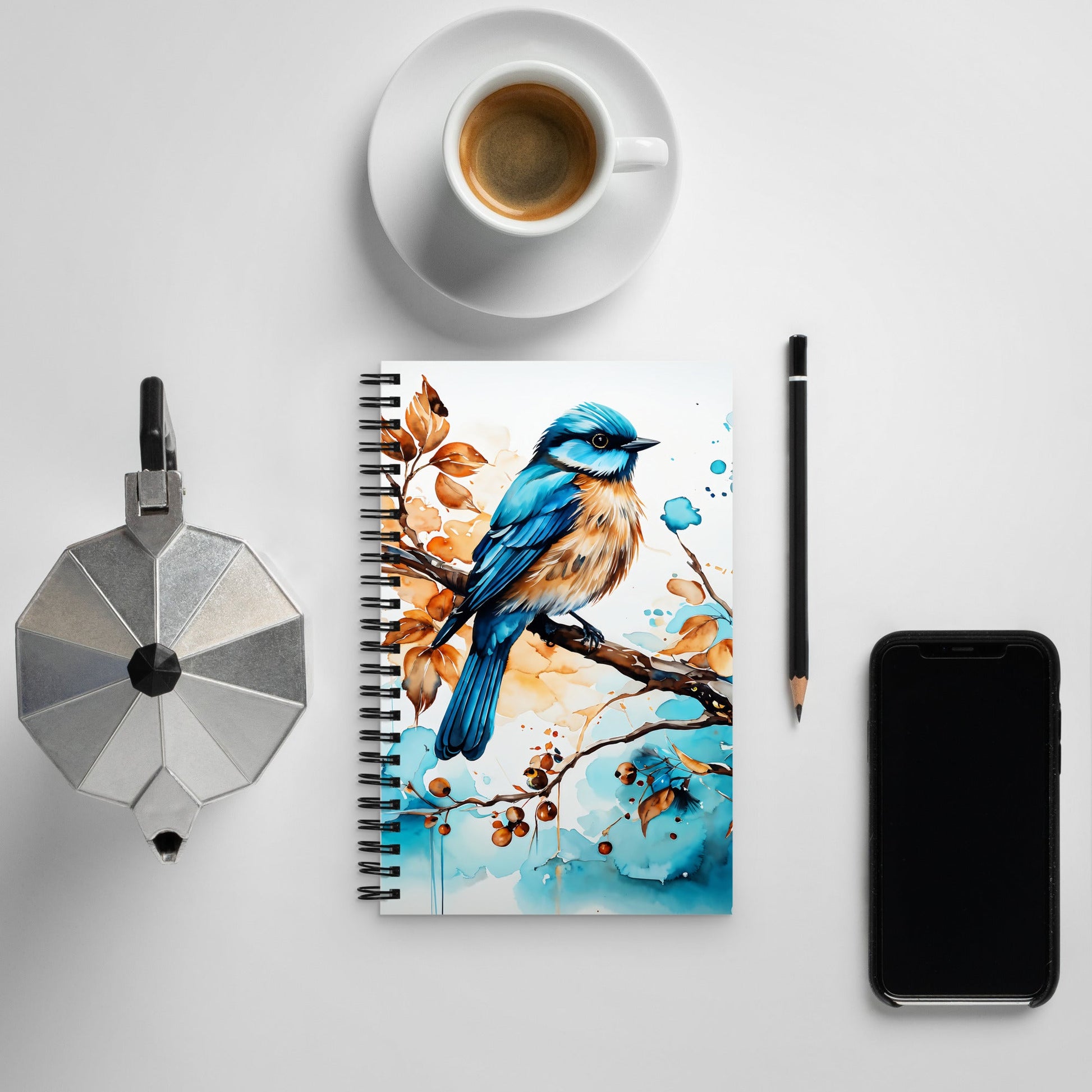 Blue and Tan Bird 2 Spiral Notebook - Spiral Notebooks - Discovery Co.