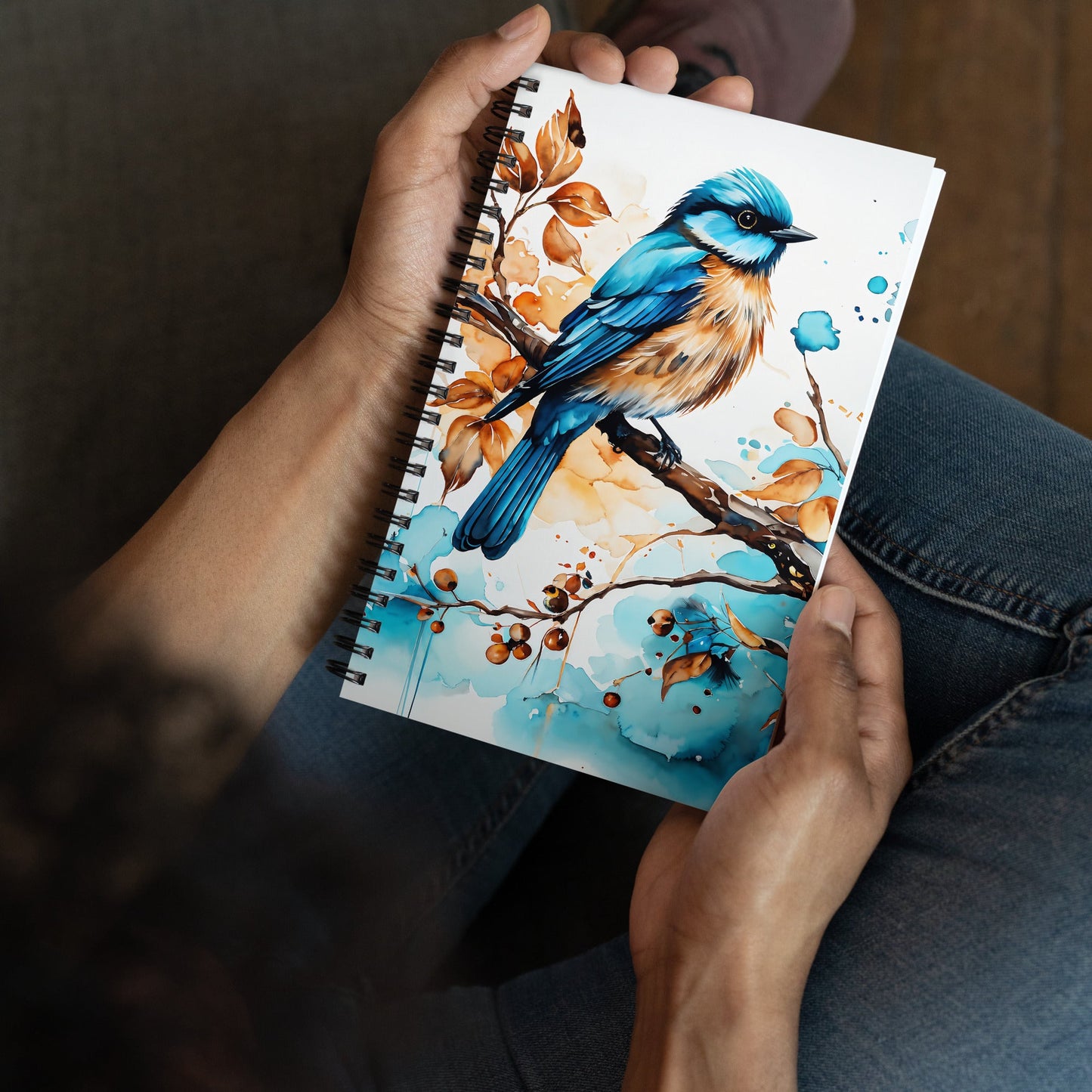 Blue and Tan Bird 2 Spiral Notebook - Spiral Notebooks - Discovery Co.