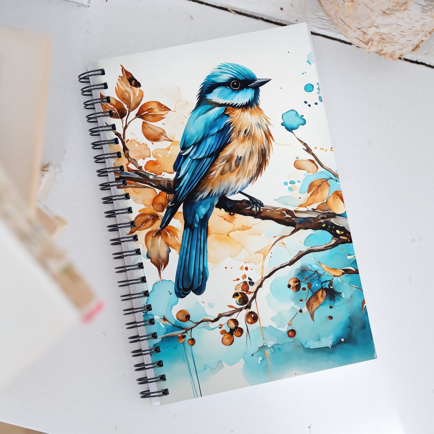 Blue and Tan Bird 2 Spiral Notebook - Spiral Notebooks - Discovery Co.