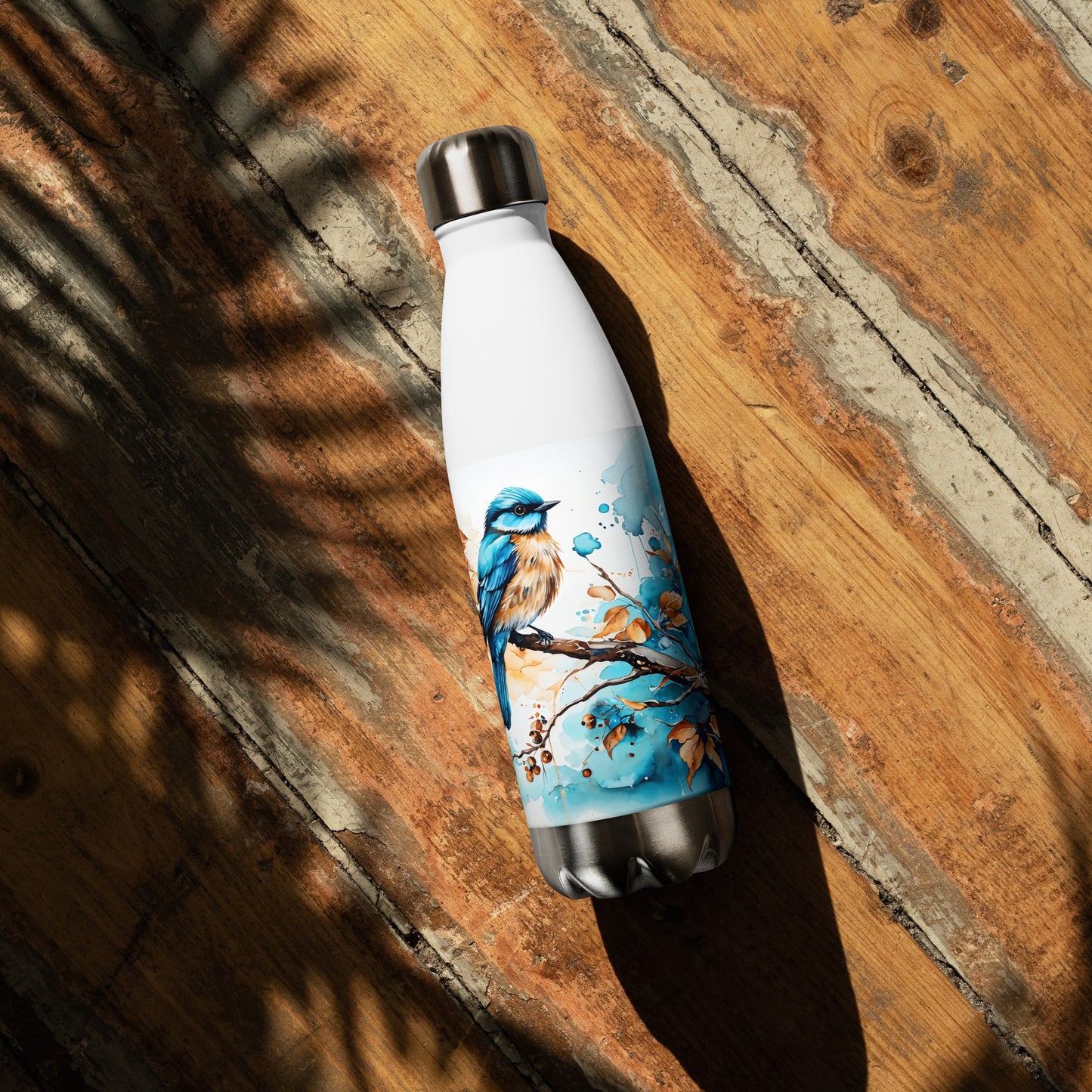 Blue and Tan Bird 2 Stainless Steel Water Bottle - Stainless Steel Water Bottle - Discovery Co.