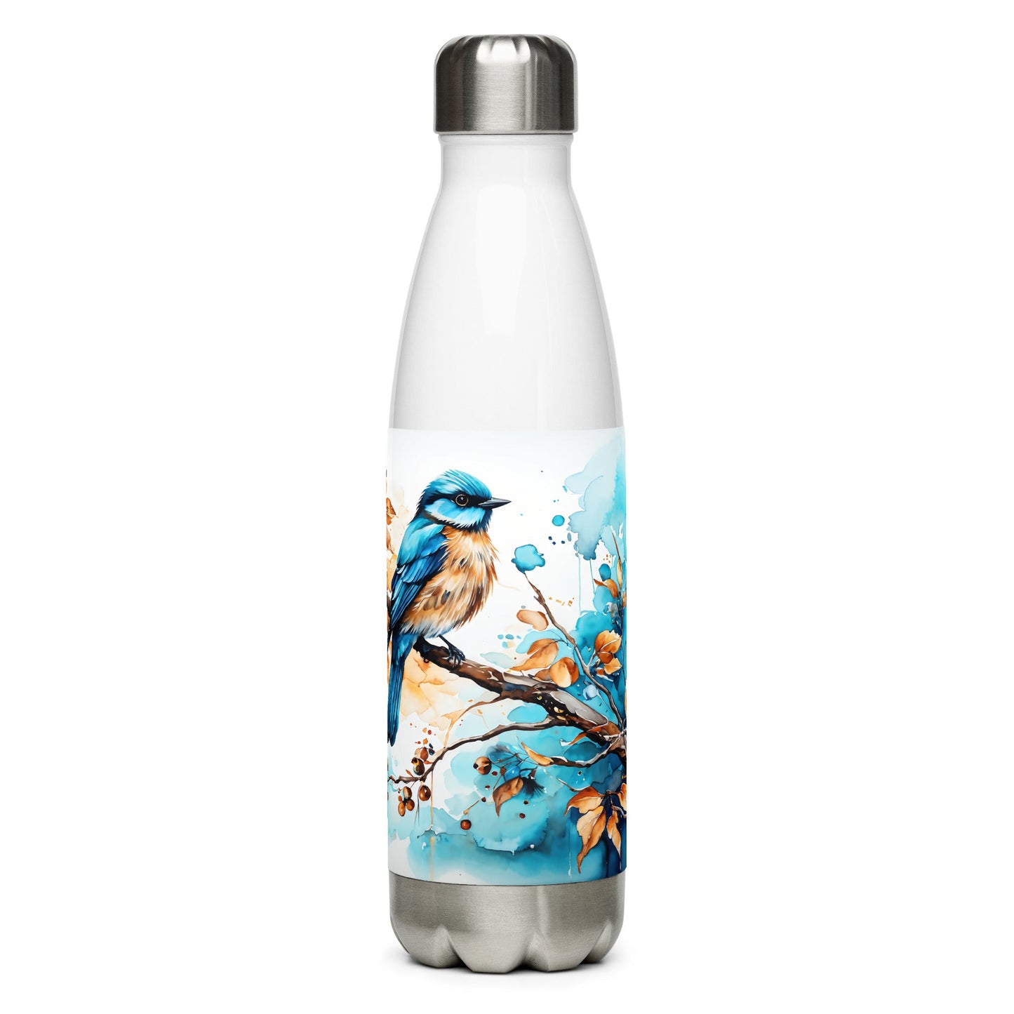 Blue and Tan Bird 2 Stainless Steel Water Bottle - Stainless Steel Water Bottle - Discovery Co.