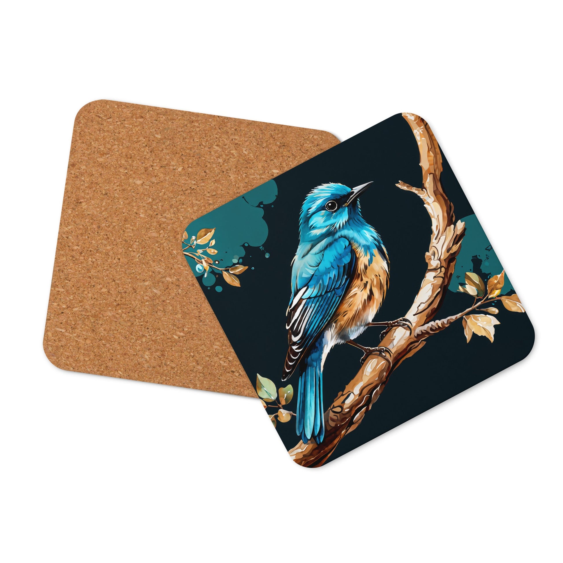 Blue and Tan Bird Cork - back Coaster - Coasters - Discovery Co.