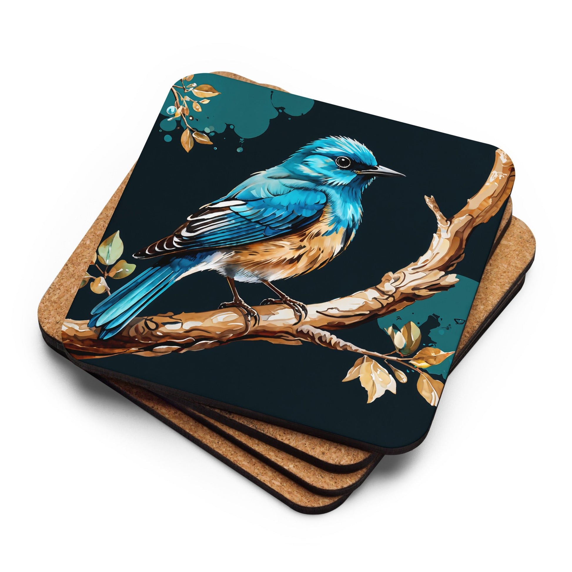 Blue and Tan Bird Cork - back Coaster - Coasters - Discovery Co.