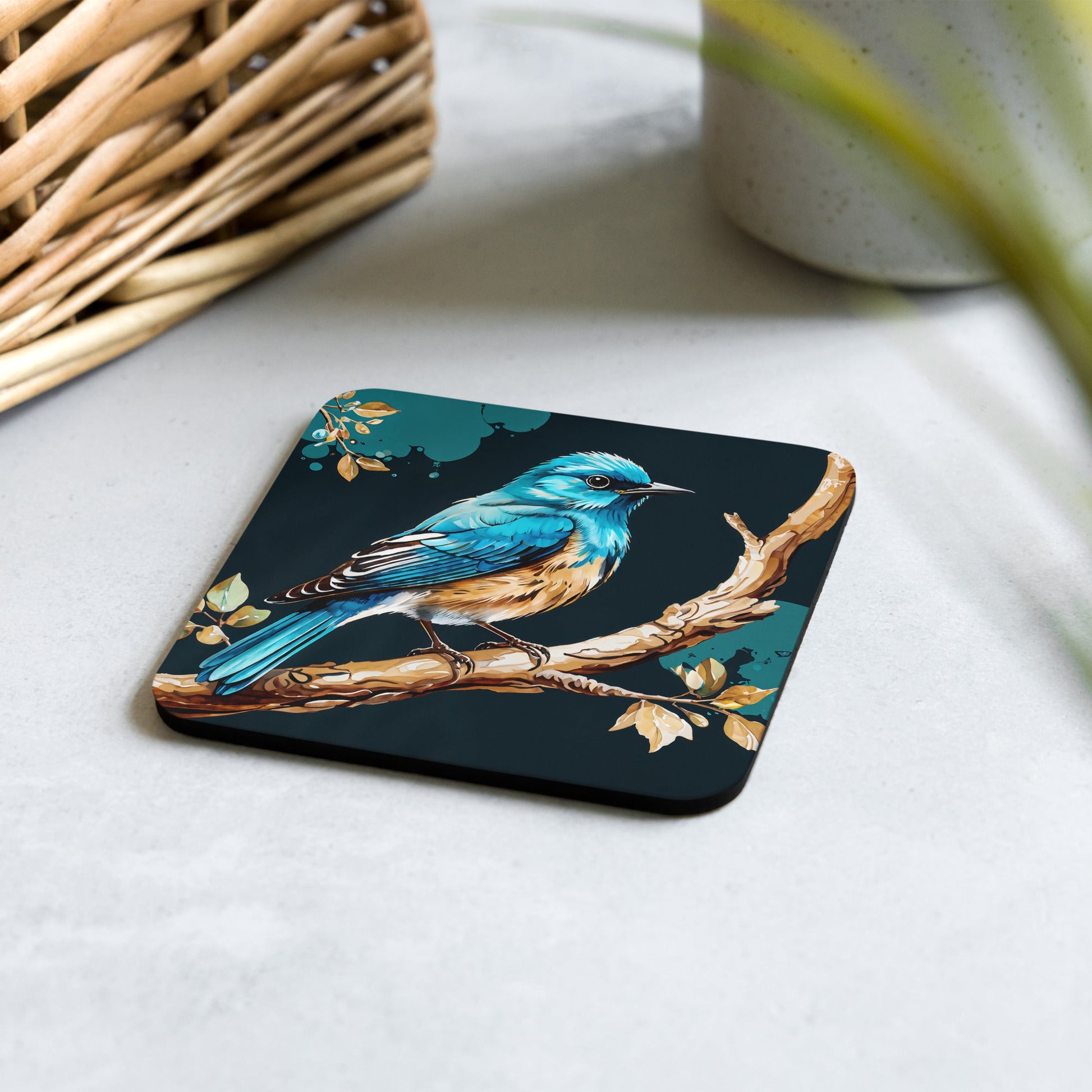 Blue and Tan Bird Cork - back Coaster - Coasters - Discovery Co.