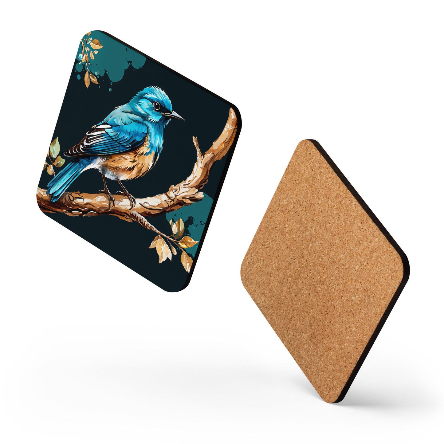 Blue and Tan Bird Cork - back Coaster - Coasters - Discovery Co.