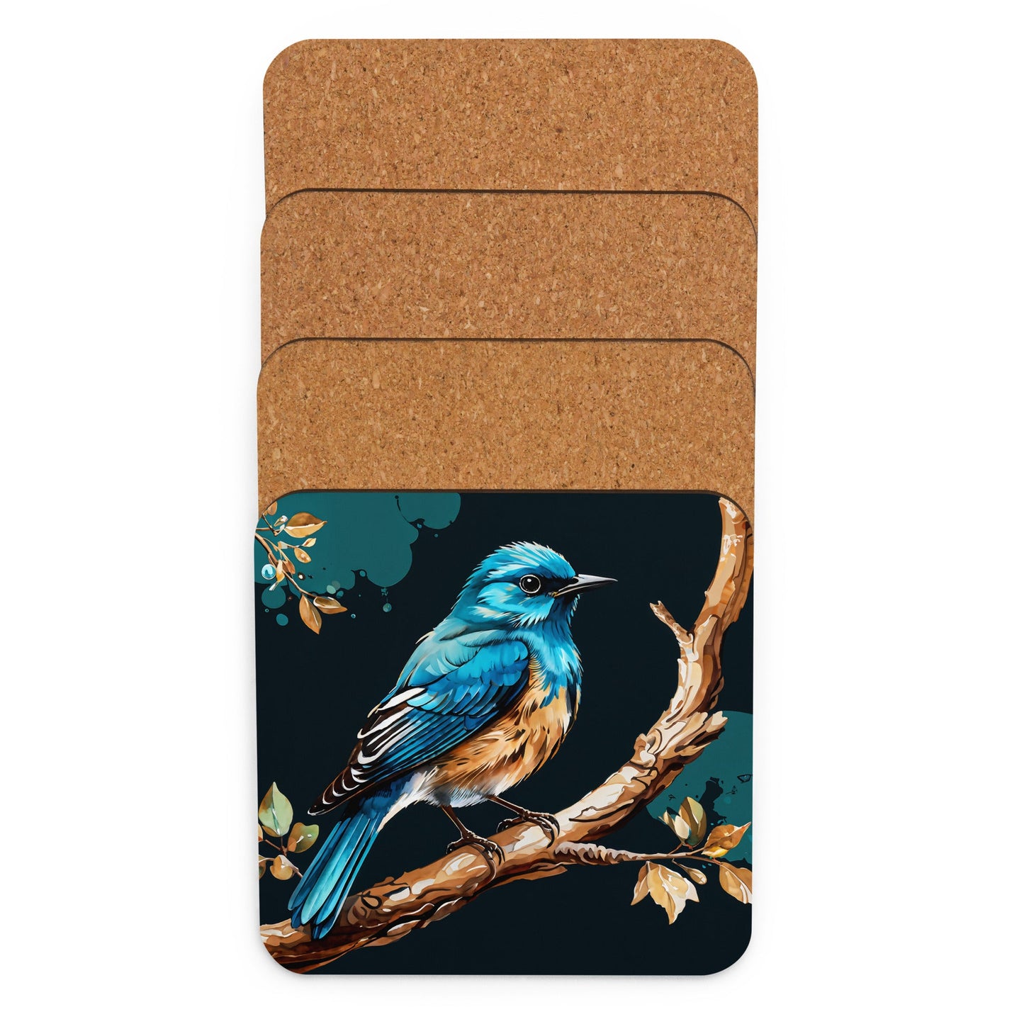 Blue and Tan Bird Cork - back Coaster - Coasters - Discovery Co.