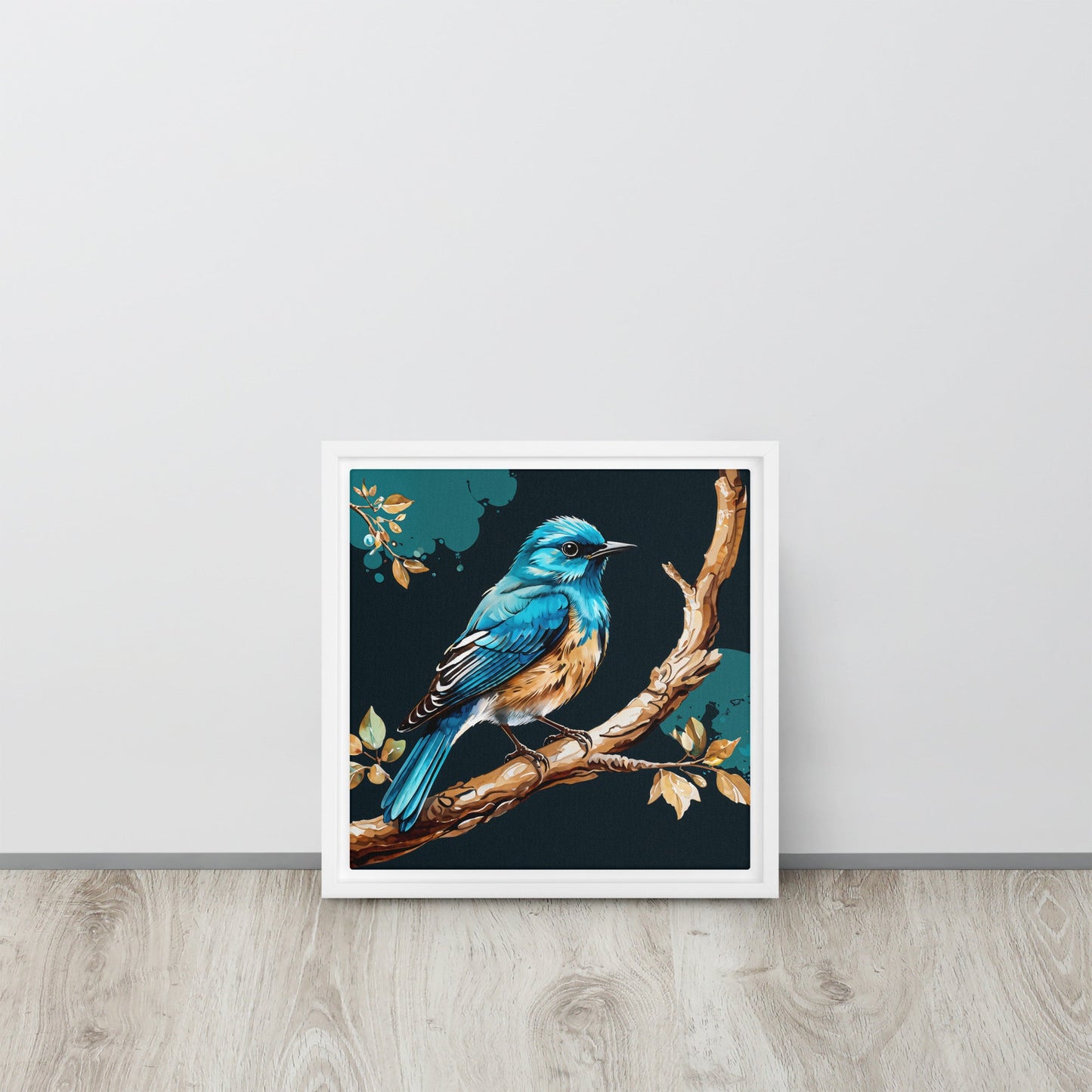 Blue and Tan Bird Framed Canvas - Canvas Prints - Discovery Co.