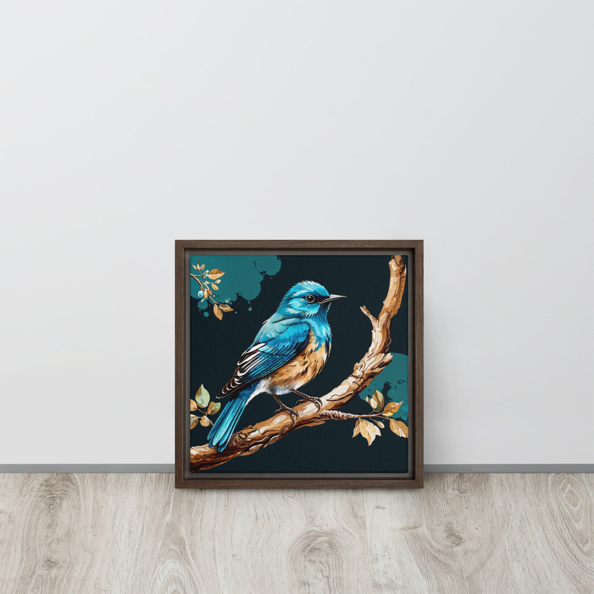 Blue and Tan Bird Framed Canvas - Canvas Prints - Discovery Co.