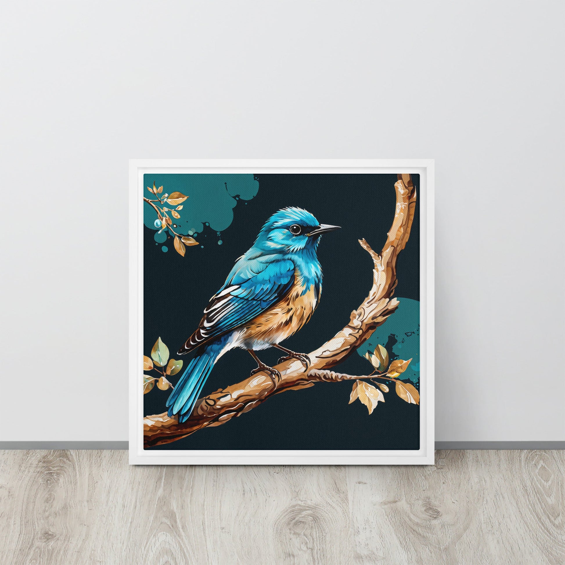 Blue and Tan Bird Framed Canvas - Canvas Prints - Discovery Co.