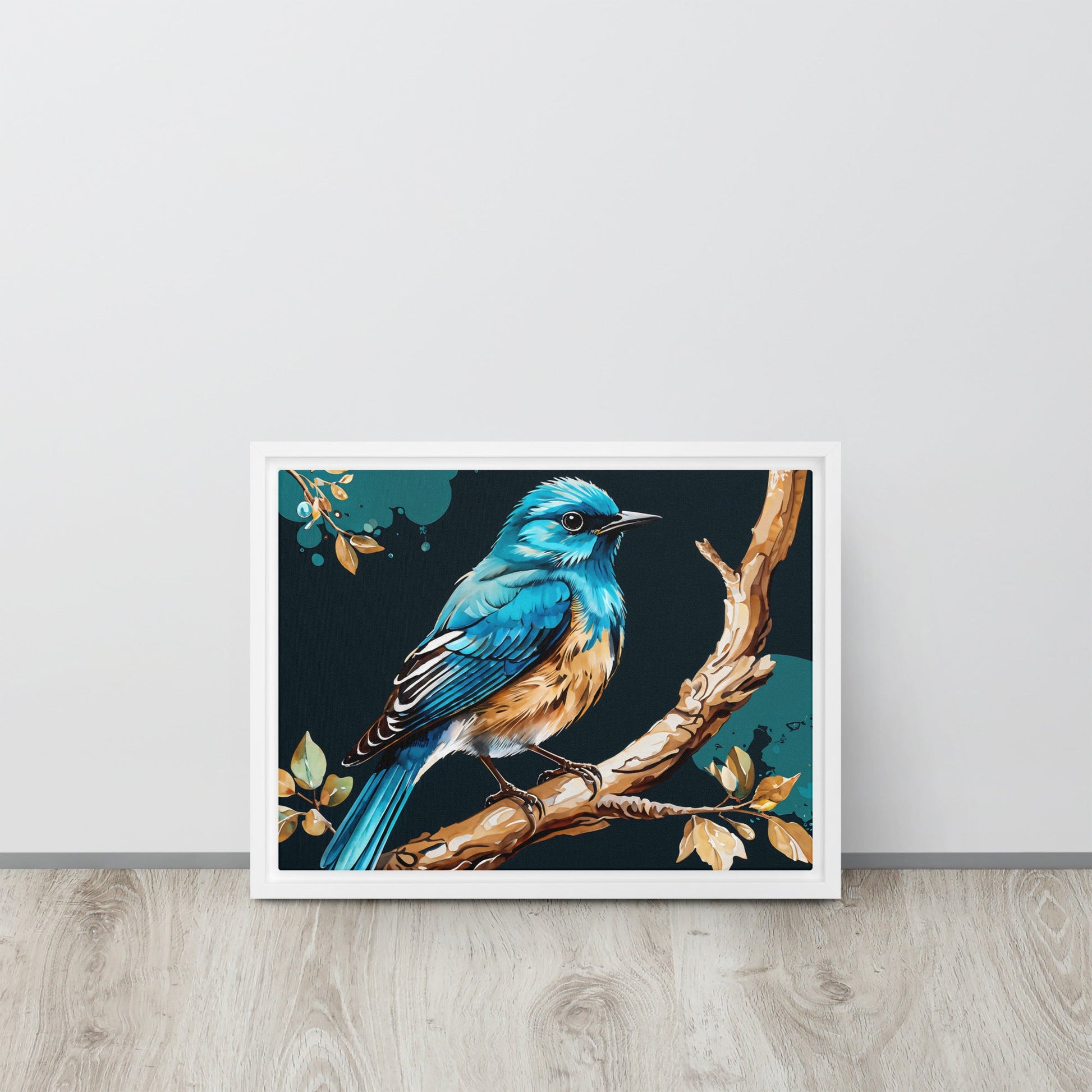 Blue and Tan Bird Framed Canvas - Canvas Prints - Discovery Co.