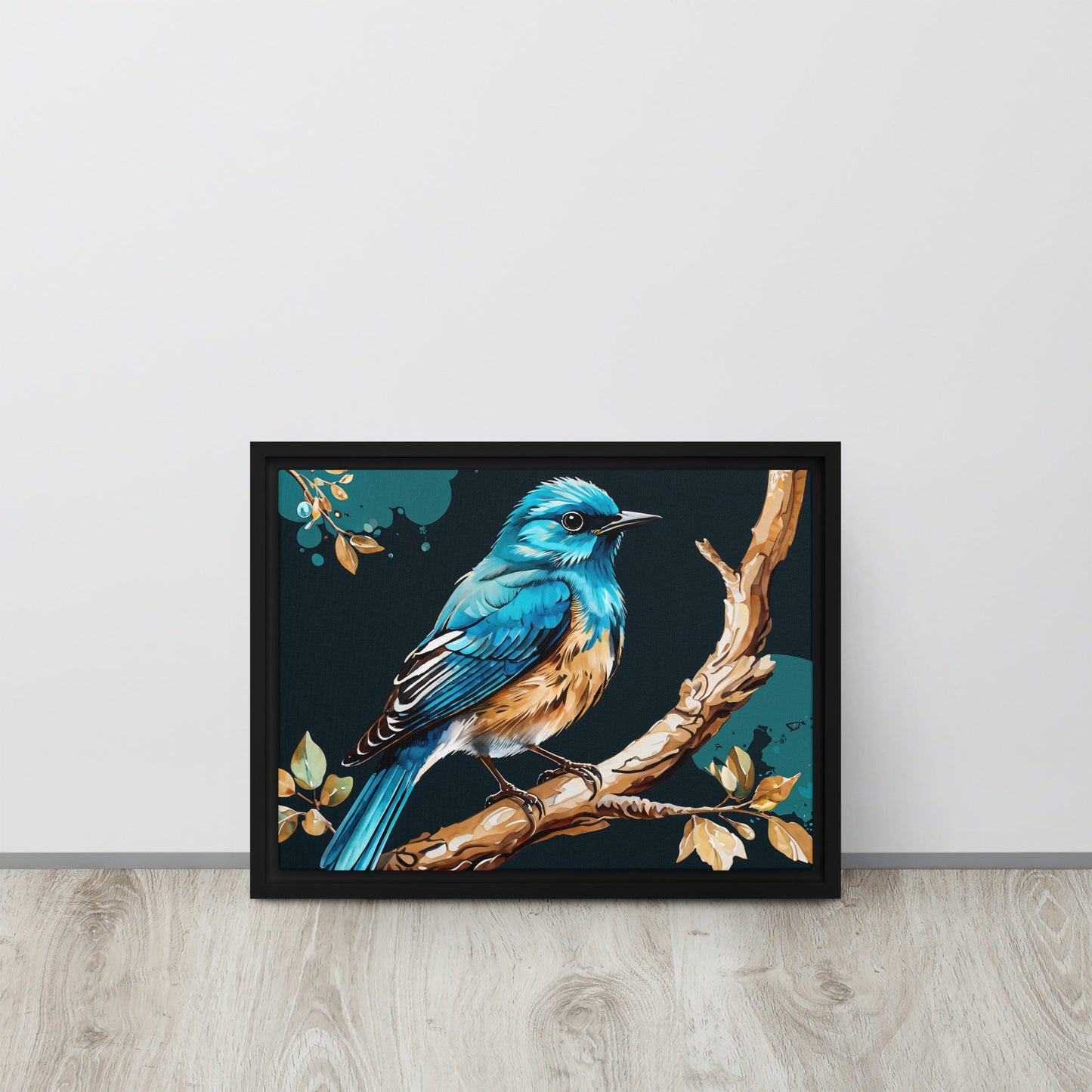 Blue and Tan Bird Framed Canvas - Canvas Prints - Discovery Co.