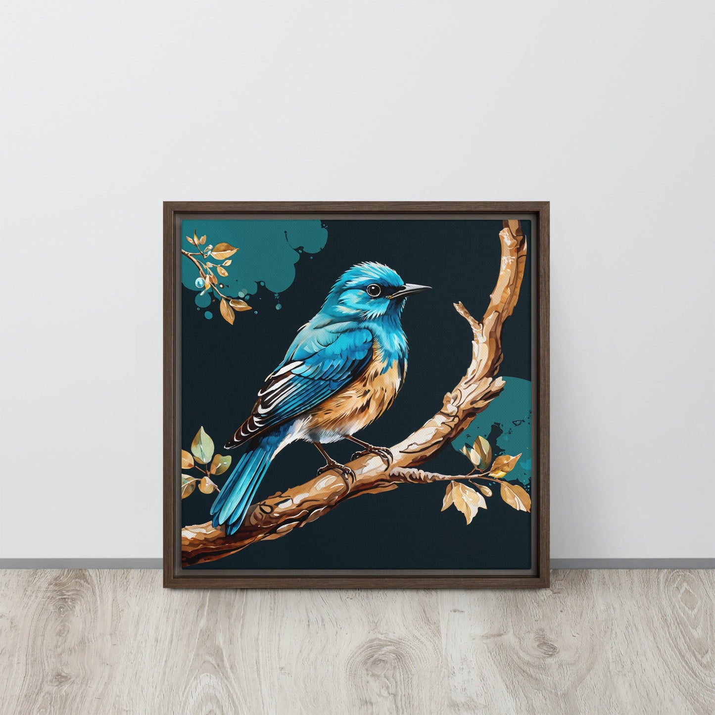 Blue and Tan Bird Framed Canvas - Canvas Prints - Discovery Co.