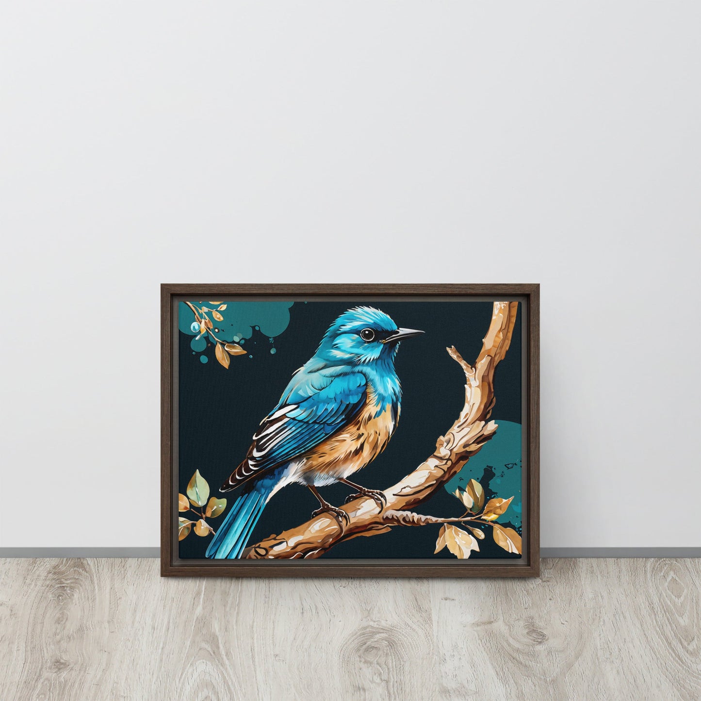 Blue and Tan Bird Framed Canvas - Canvas Prints - Discovery Co.