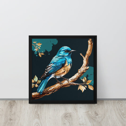 Blue and Tan Bird Framed Canvas - Canvas Prints - Discovery Co.