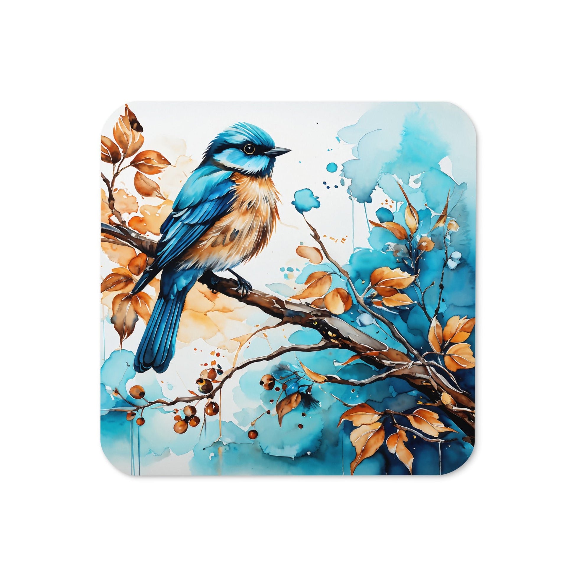 Blue and Tan Bird Perched Cork - back Coaster - Coasters - Discovery Co.