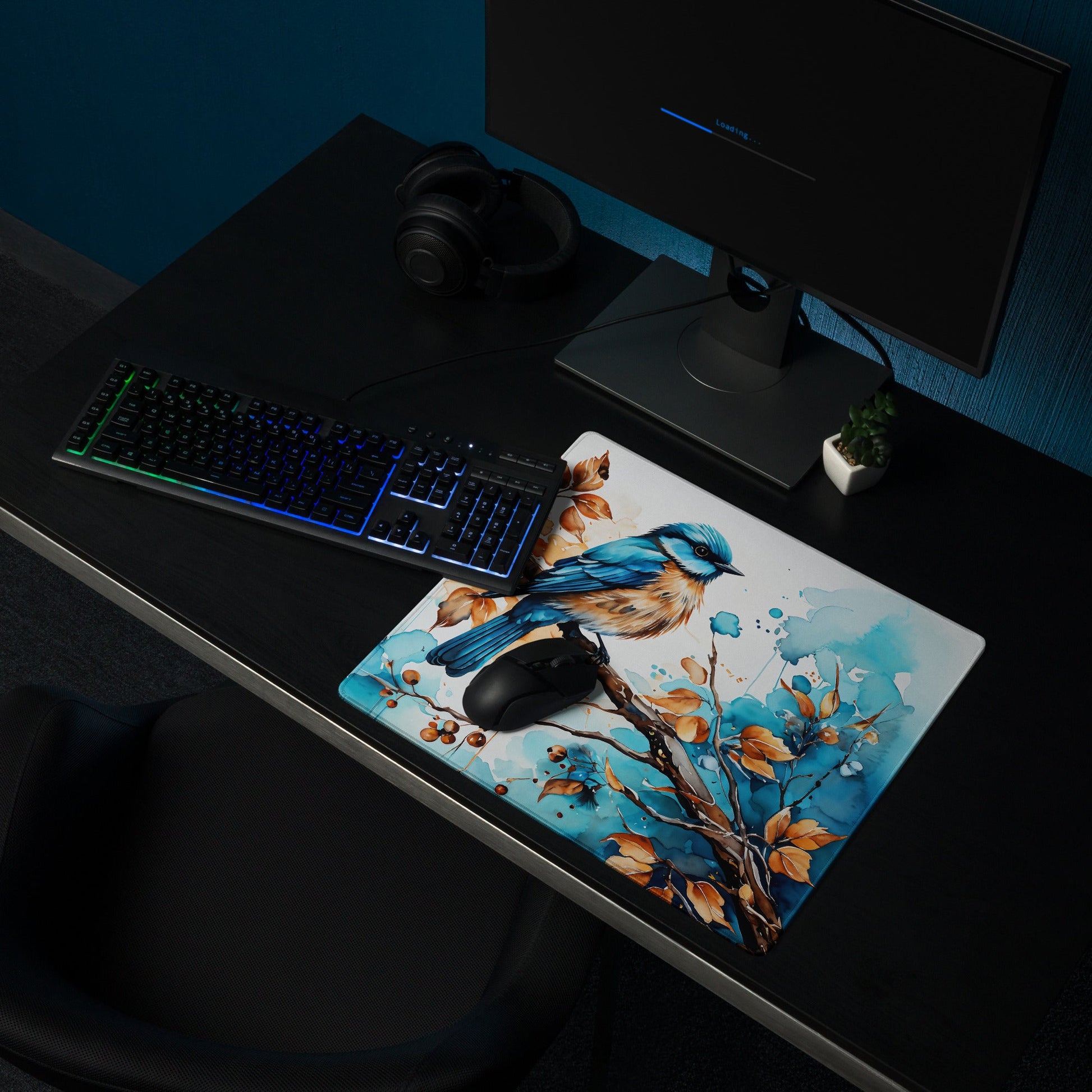 Blue and Tan Bird Perched Gaming Mouse Pad - Mouse Pads - Discovery Co.