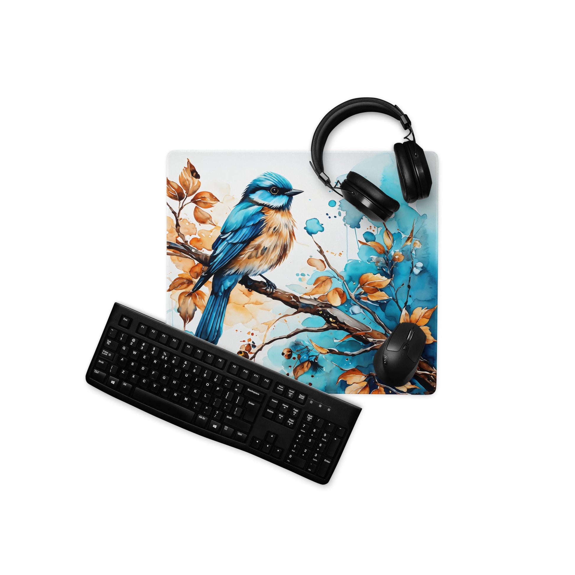 Blue and Tan Bird Perched Gaming Mouse Pad - Mouse Pads - Discovery Co.