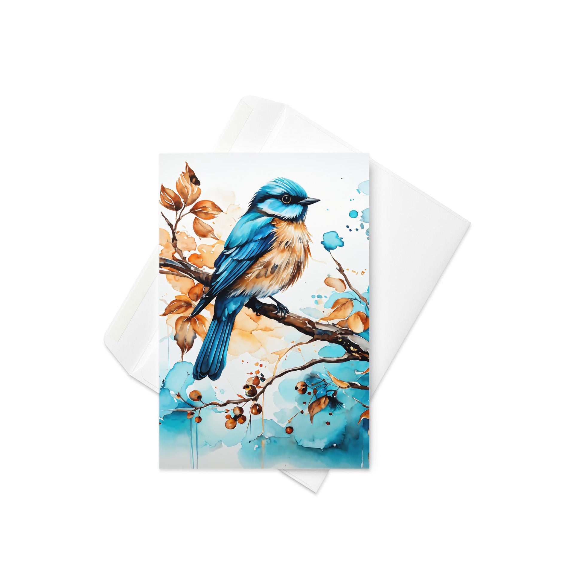 Blue and Tan Bird Perched Greeting Card - Greeting Card - Discovery Co.