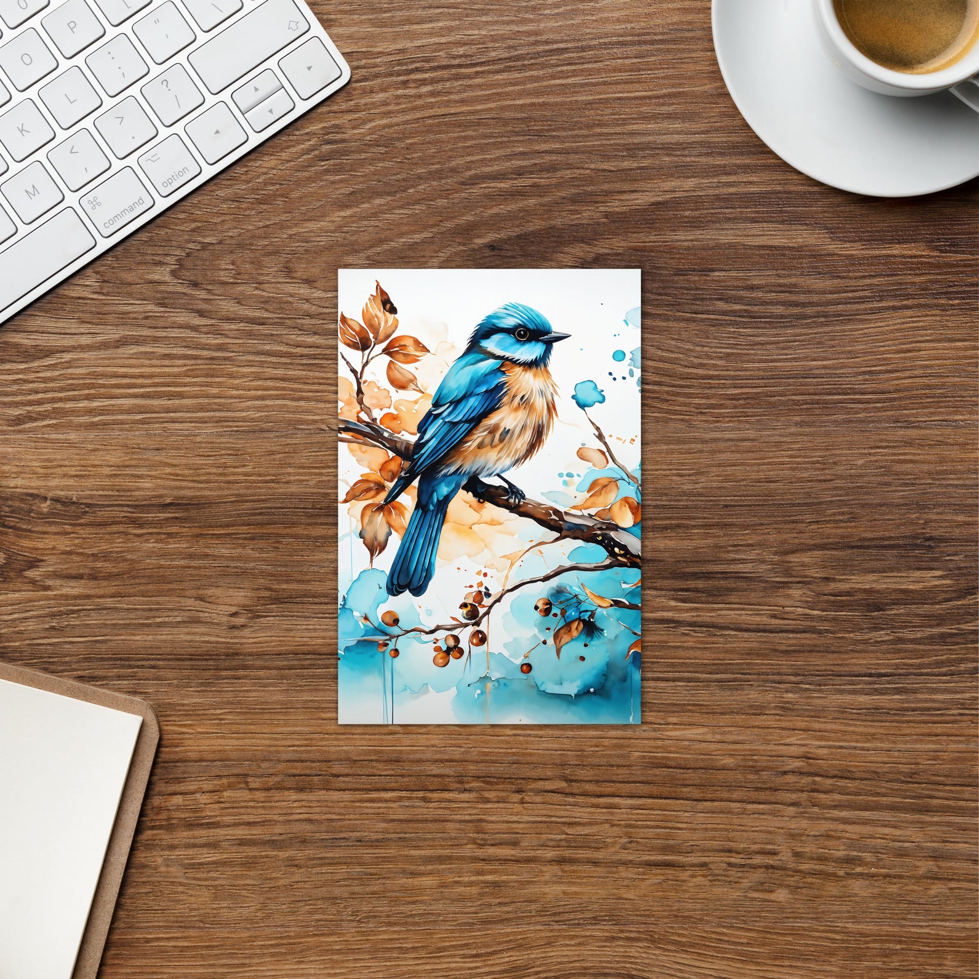 Blue and Tan Bird Perched Greeting Card - Greeting Card - Discovery Co.