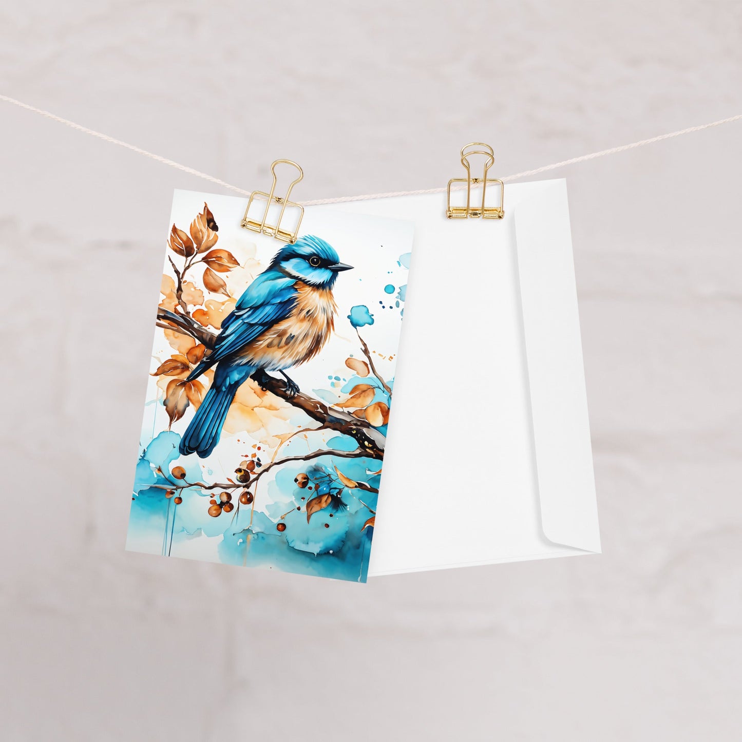 Blue and Tan Bird Perched Greeting Card - Greeting Card - Discovery Co.