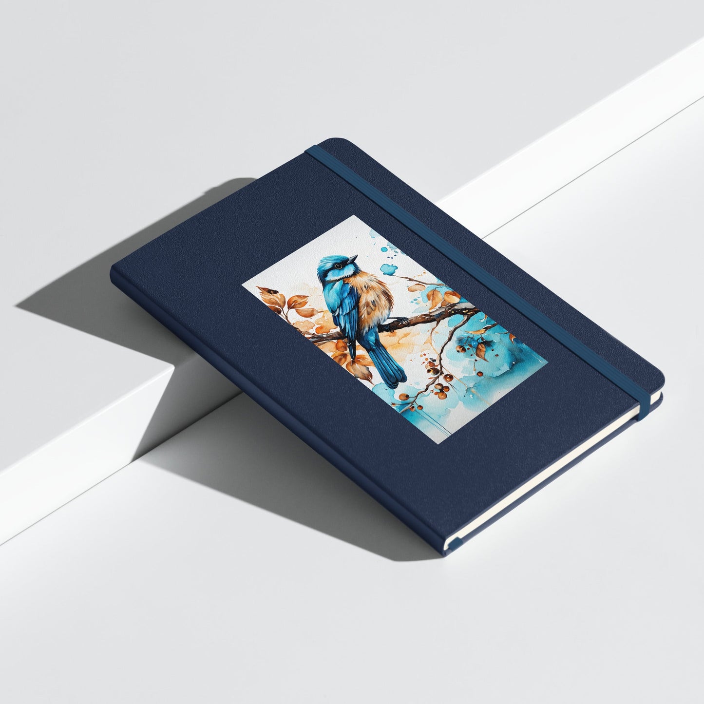 Blue and Tan Bird Perched Hardcover Bound Notebook - Hardcover Bound Notebooks - Discovery Co.