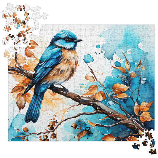 Blue and Tan Bird Perched Jigsaw Puzzle - Puzzle - Discovery Co.