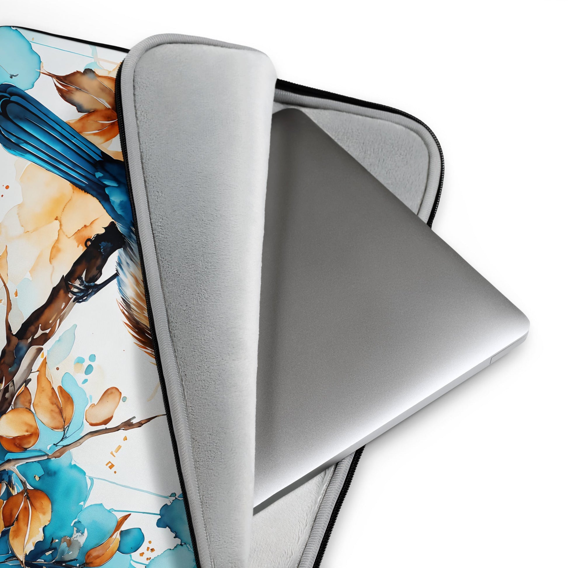 Blue and Tan Bird Perched Laptop Sleeve - Laptop Cases - Discovery Co.