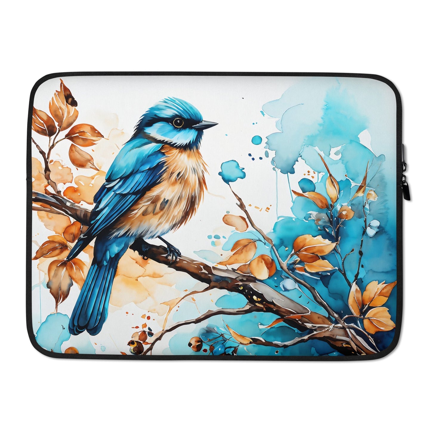 Blue and Tan Bird Perched Laptop Sleeve - Laptop Cases - Discovery Co.