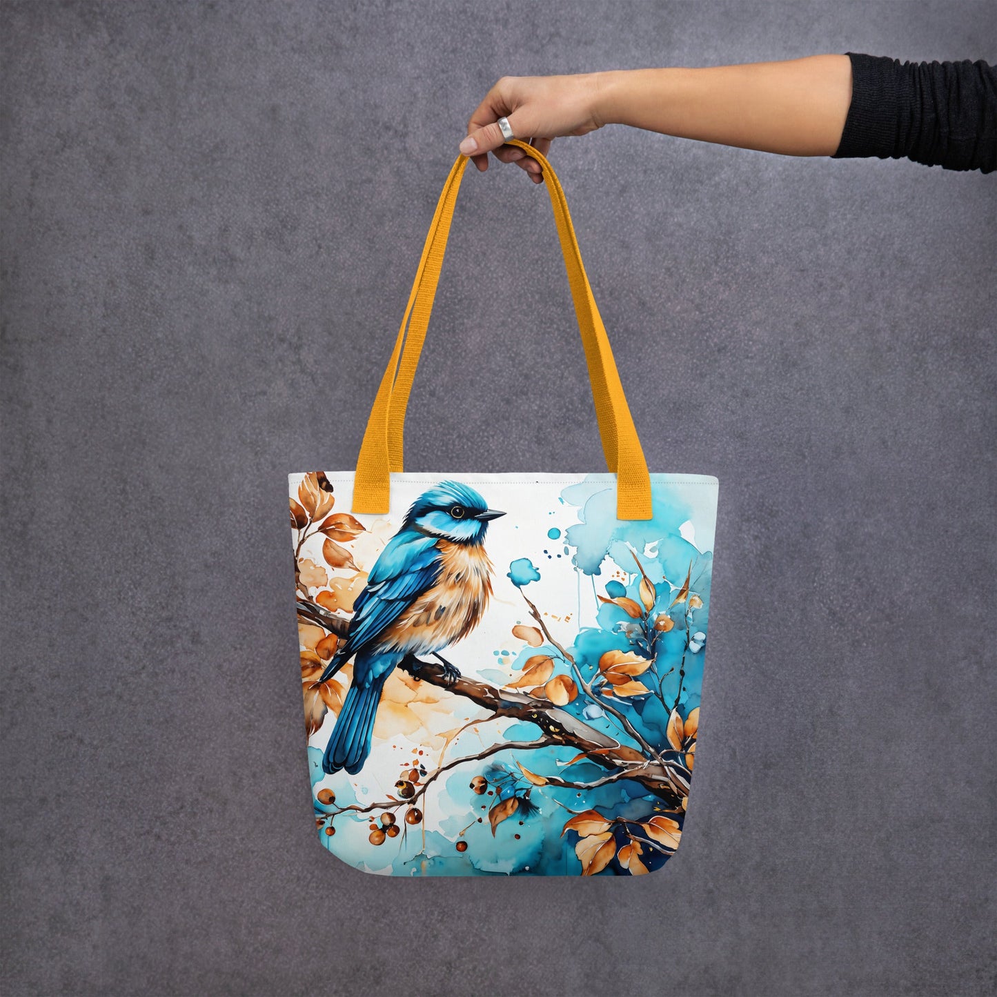 Blue and Tan Bird Perched on a Branch Tote Bag - Tote Bags - Discovery Co.