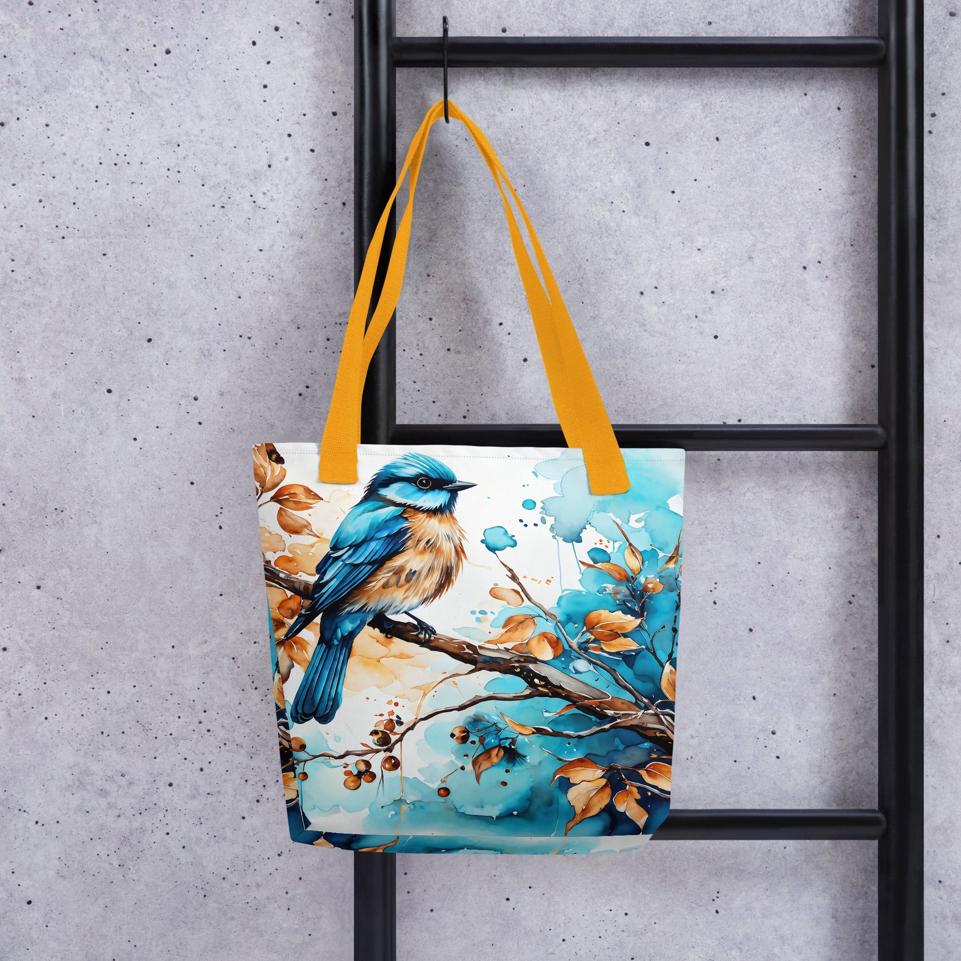 Blue and Tan Bird Perched on a Branch Tote Bag - Tote Bags - Discovery Co.