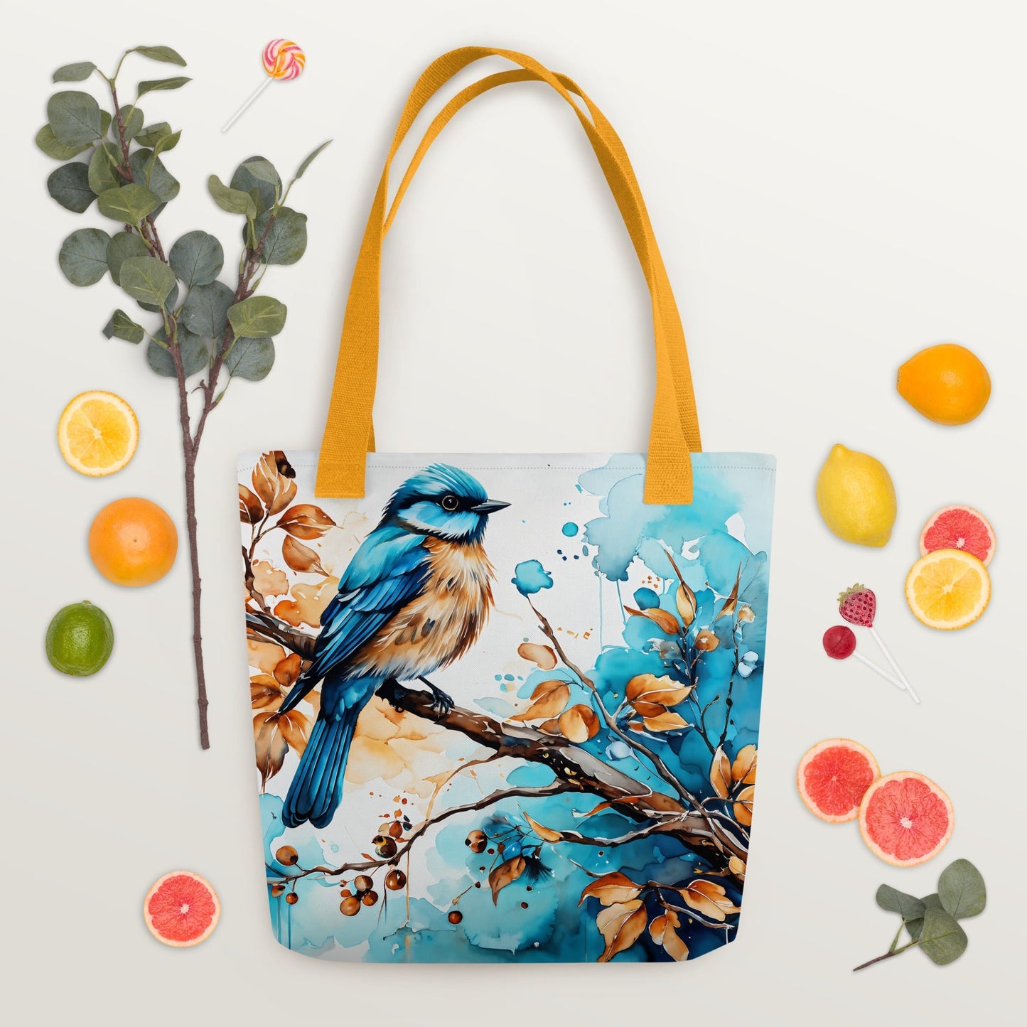 Blue and Tan Bird Perched on a Branch Tote Bag - Tote Bags - Discovery Co.