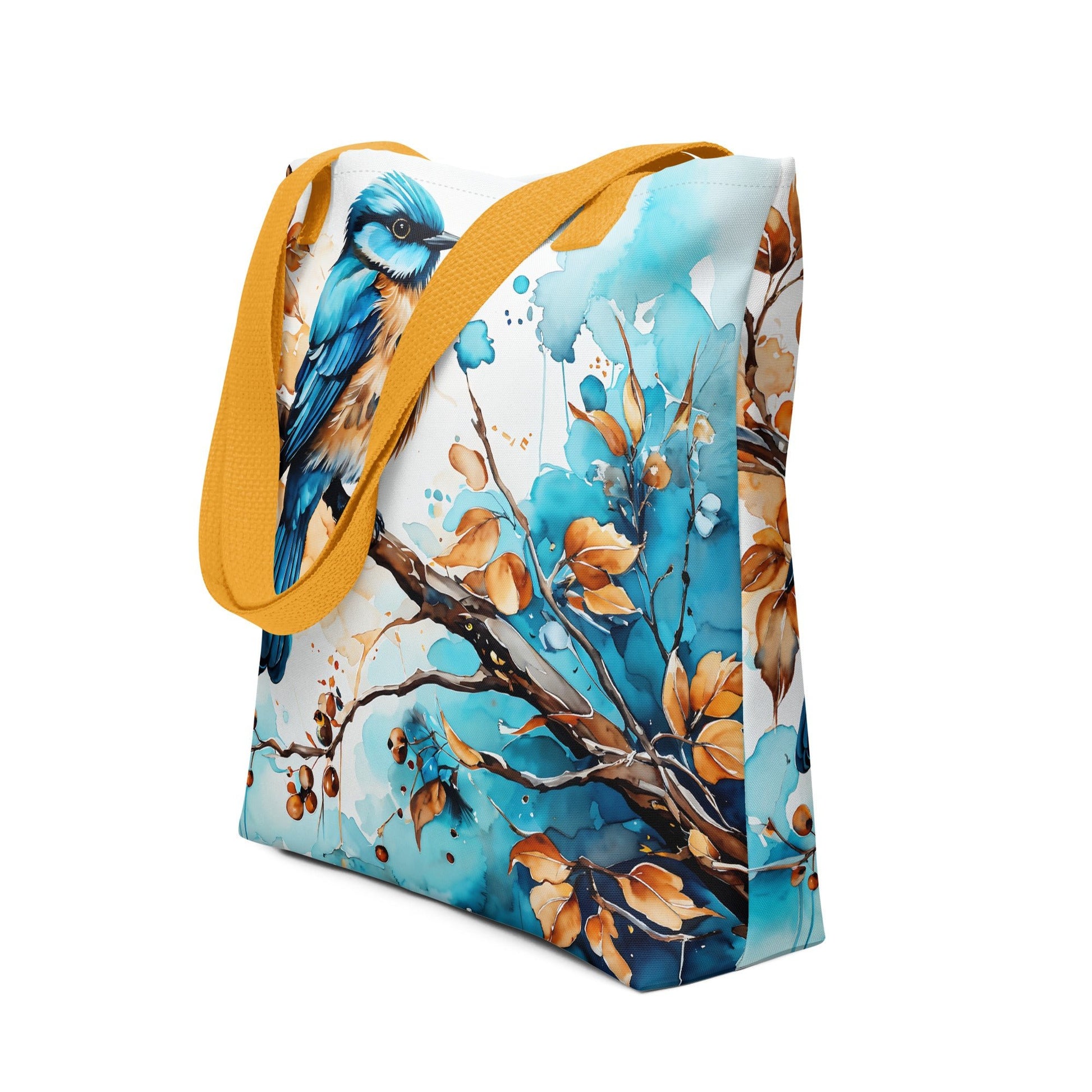 Blue and Tan Bird Perched on a Branch Tote Bag - Tote Bags - Discovery Co.