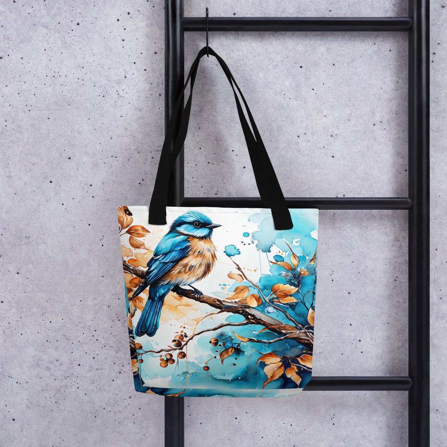 Blue and Tan Bird Perched on a Branch Tote Bag - Tote Bags - Discovery Co.