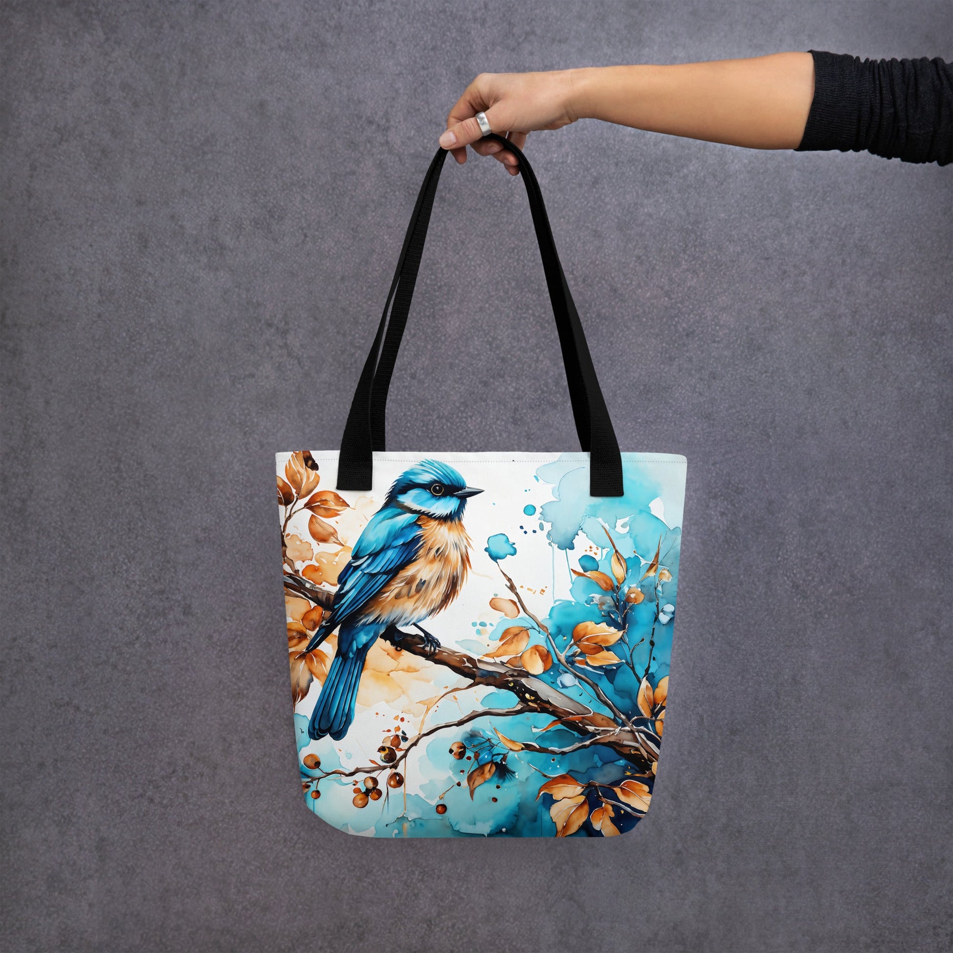 Blue and Tan Bird Perched on a Branch Tote Bag - Tote Bags - Discovery Co.