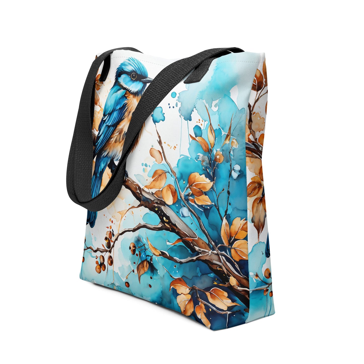 Blue and Tan Bird Perched on a Branch Tote Bag - Tote Bags - Discovery Co.