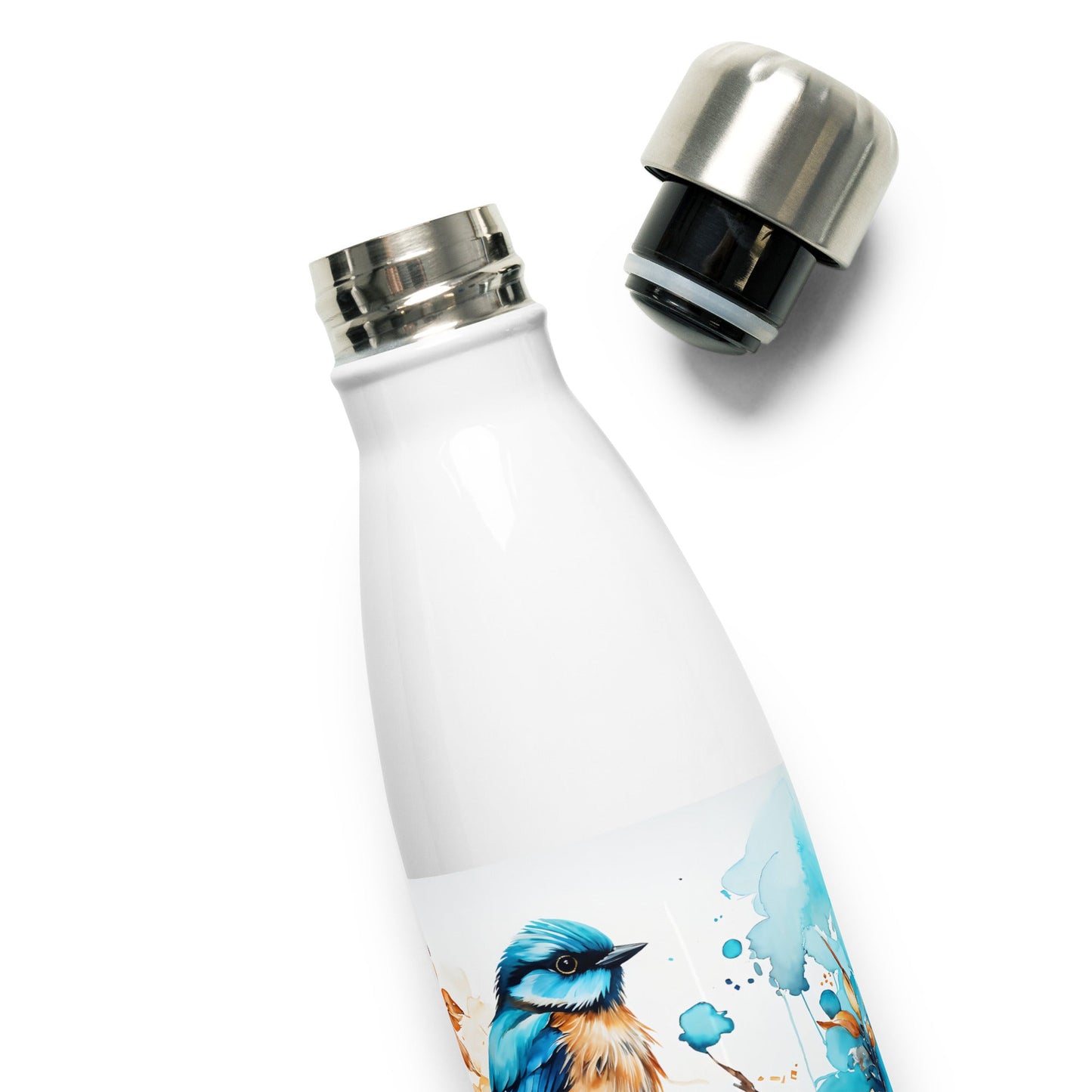 Blue and Tan Bird Perched Stainless Steel Water Bottle - Stainless Steel Water Bottle - Discovery Co.