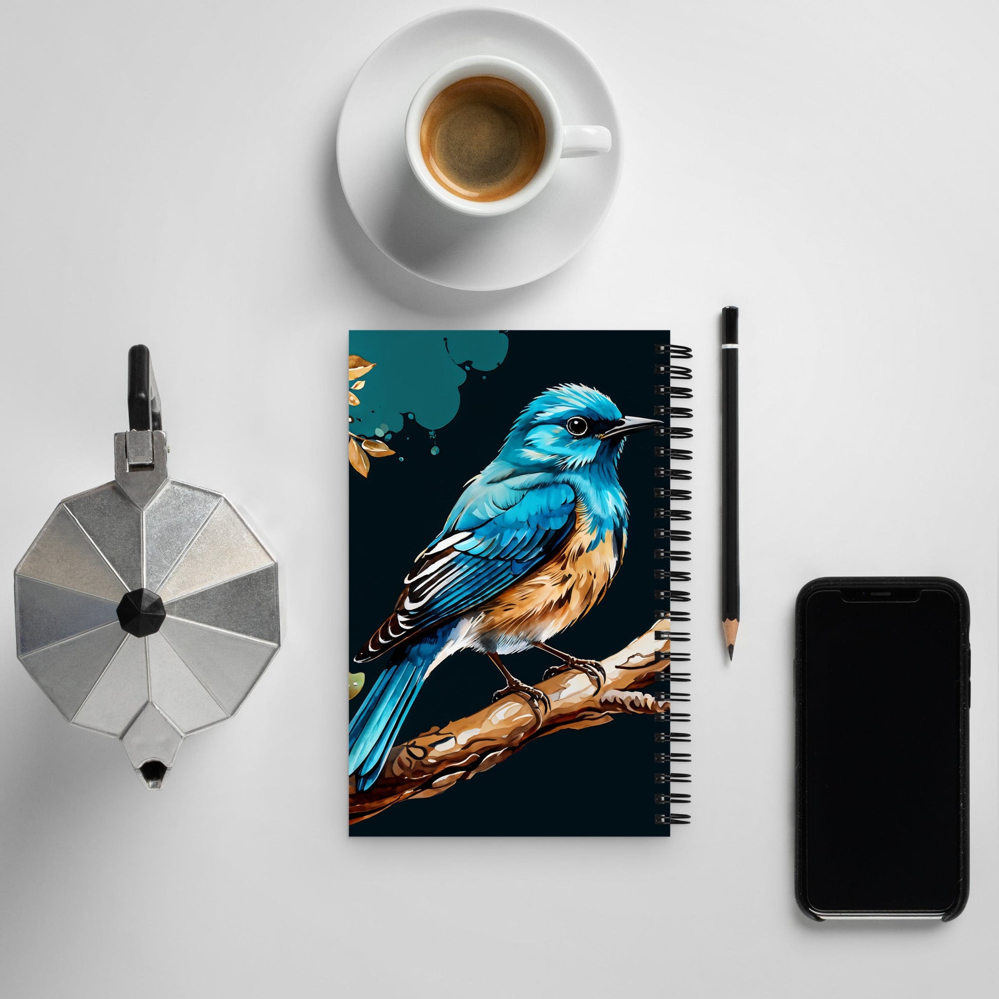 Blue and Tan Bird Spiral Notebook - Spiral Notebooks - Discovery Co.