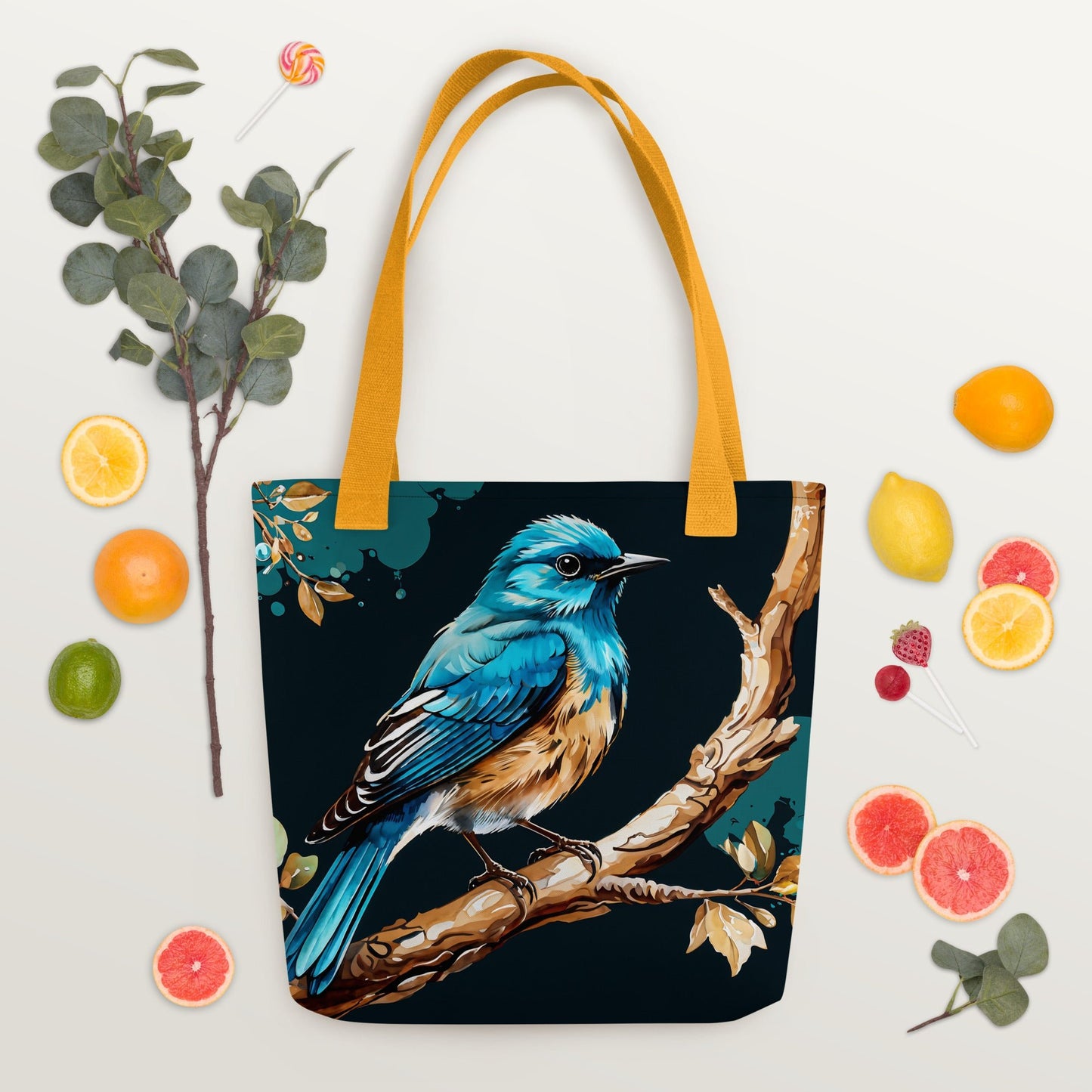 Blue and Tan Bird Tote Bag - Tote Bags - Discovery Co.